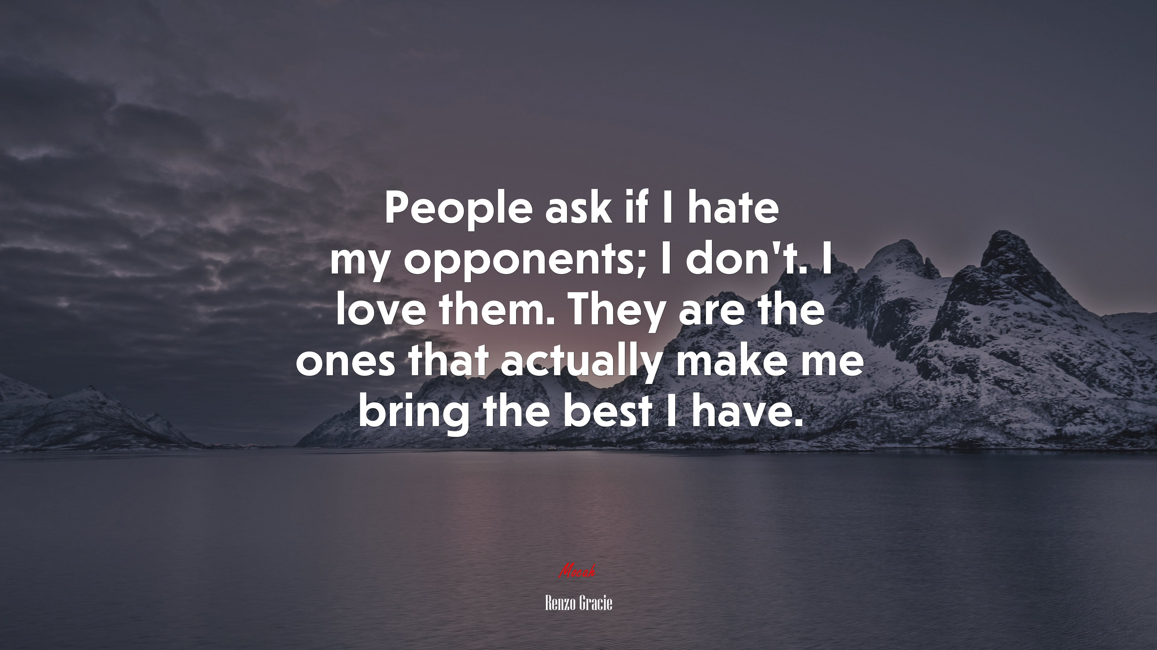 People ask if I hate my opponents; I don’t. I love them. They are the ones that actually make me bring the best I have. | Renzo Gracie quote HD Wallpaper