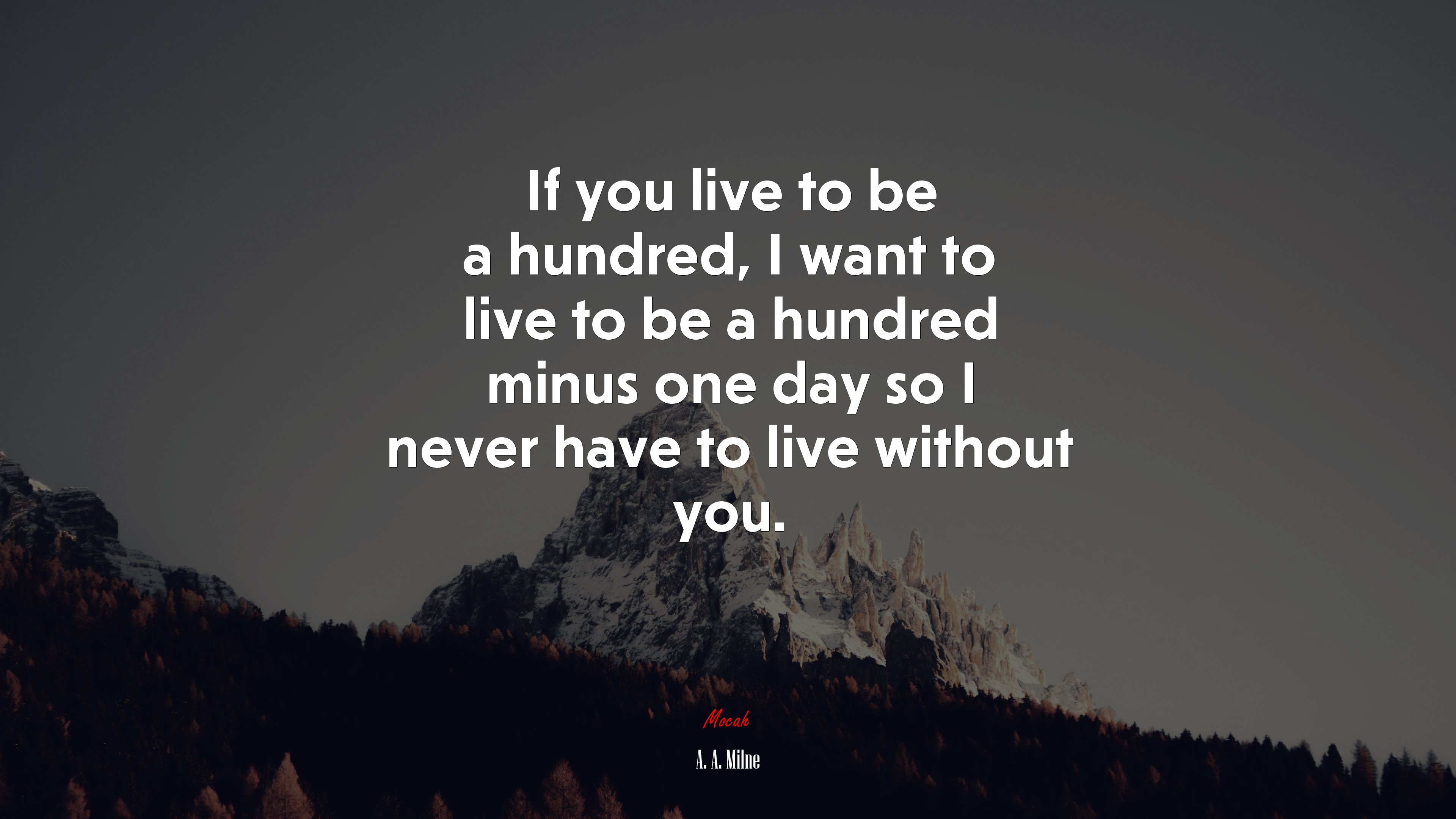 If you live to be a hundred, I want to live to be a hundred minus one day so I never have to live without you. | A. A. Milne quote HD Wallpaper