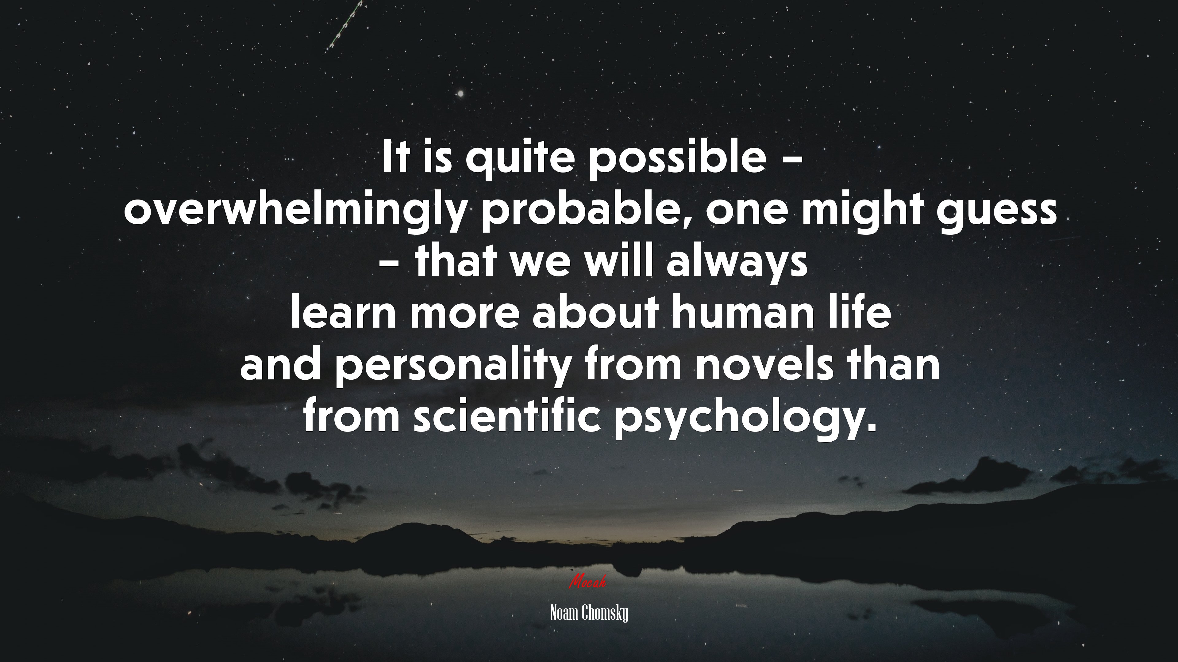 It is quite possible – overwhelmingly probable, one might guess – that we will always learn more about human life and personality from novels than from scientific psychology. | Noam Chomsky quote HD Wallpaper