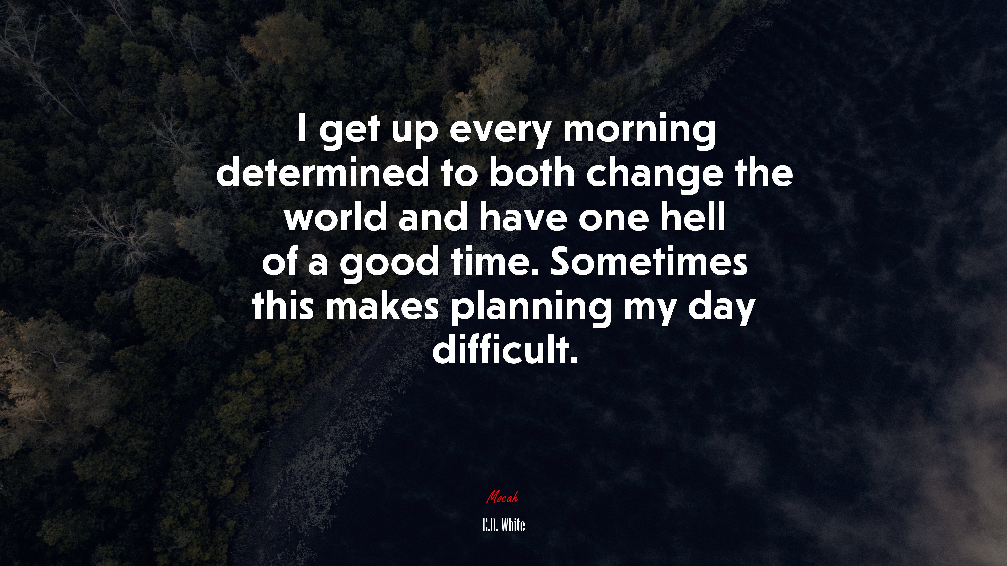 I get up every morning determined to both change the world and have one hell of a good time. Sometimes this makes planning my day difficult. | E.B. White quote HD Wallpaper