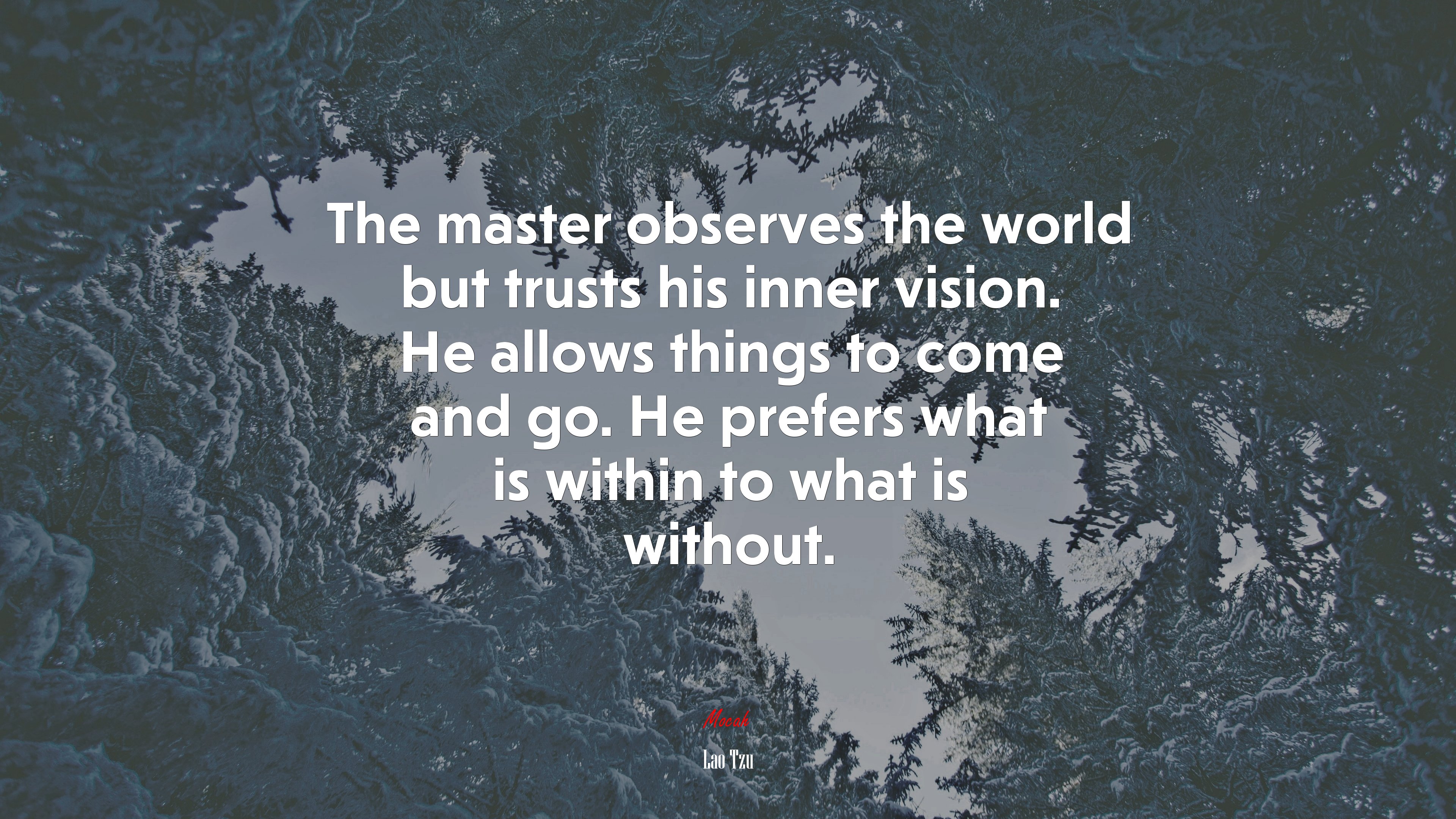 The master observes the world but trusts his inner vision. He allows things to come and go. He prefers what is within to what is without. | Lao Tzu quote HD Wallpaper