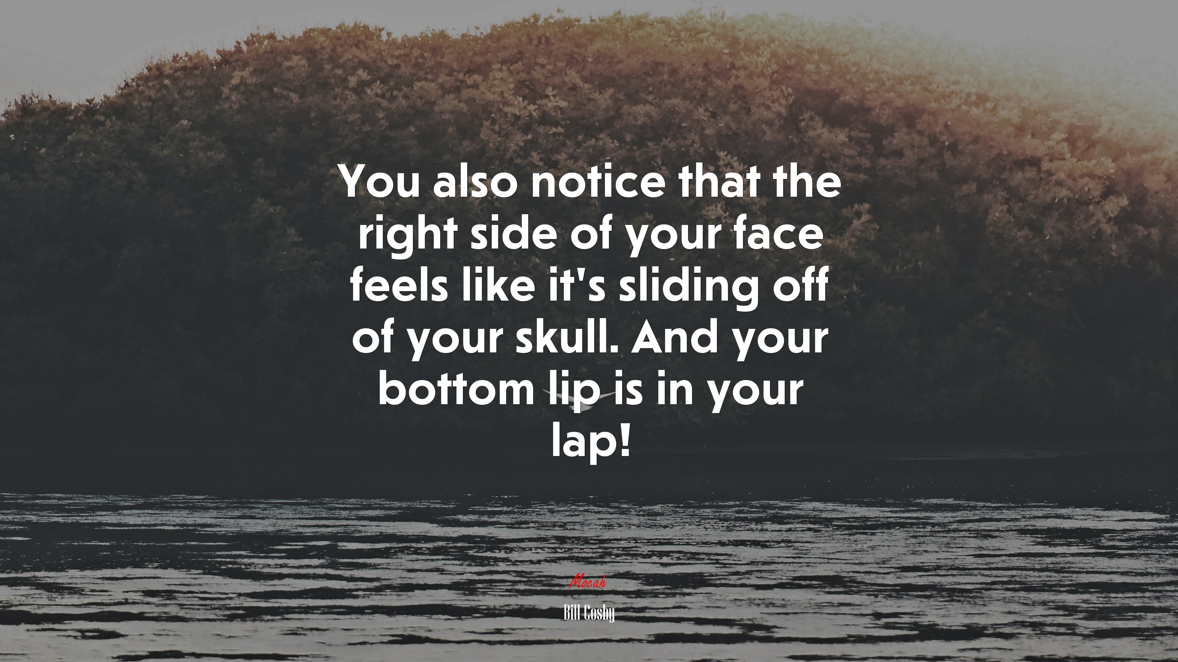 You also notice that the right side of your face feels like it’s sliding off of your skull. And your bottom lip is in your lap! | Bill Cosby quote HD Wallpaper
