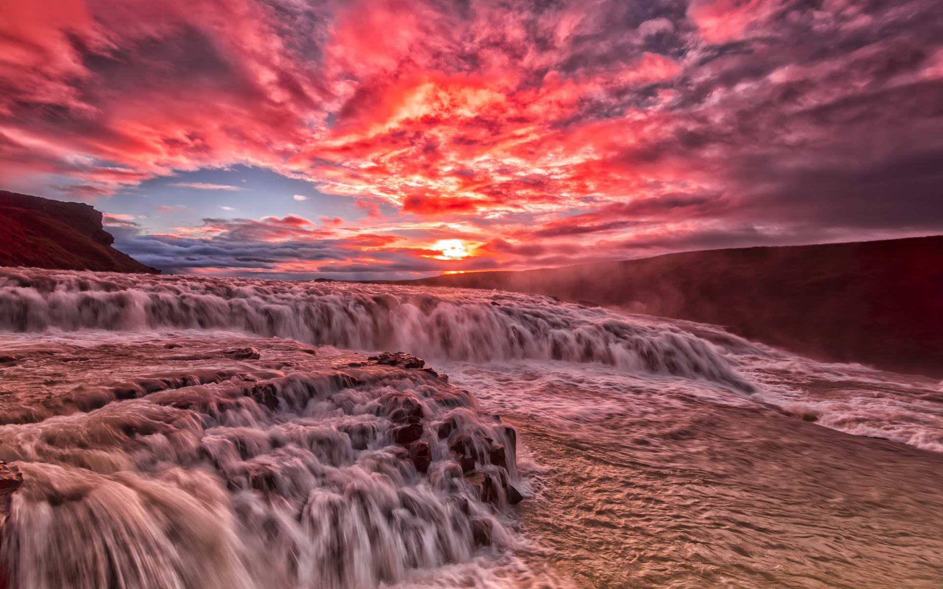 Gullfoss Waterfall in Iceland at Sunset HD Wallpaper