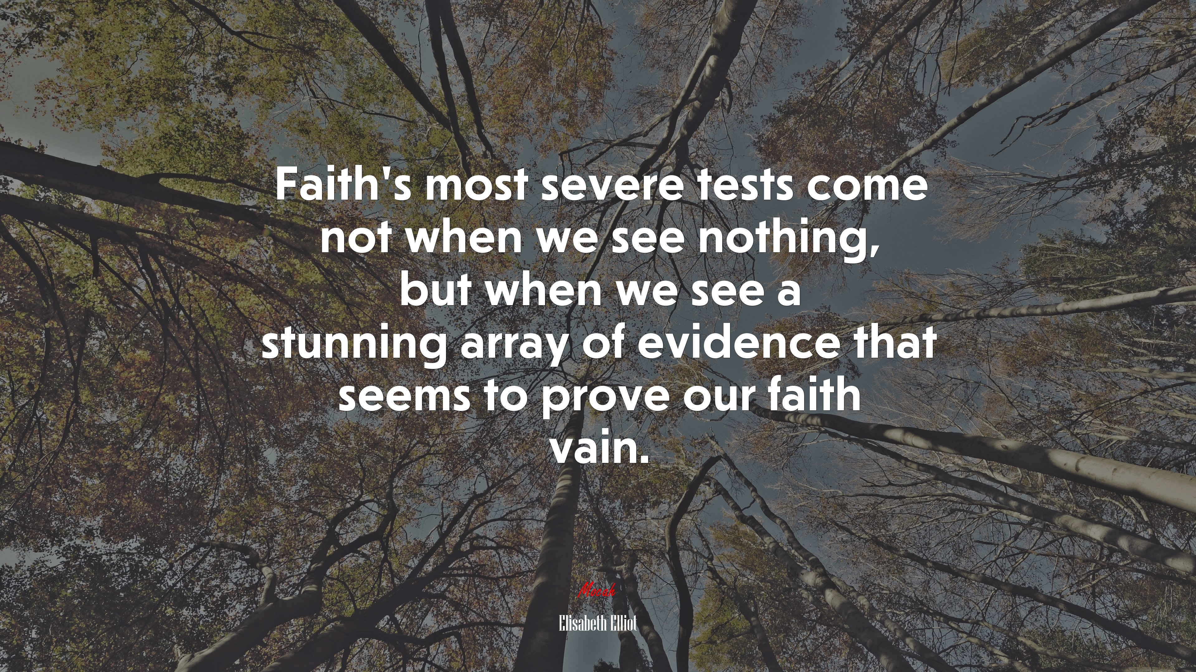 Faith’s most severe tests come not when we see nothing, but when we see a stunning array of evidence that seems to prove our faith vain. | Elisabeth Elliot quote HD Wallpaper