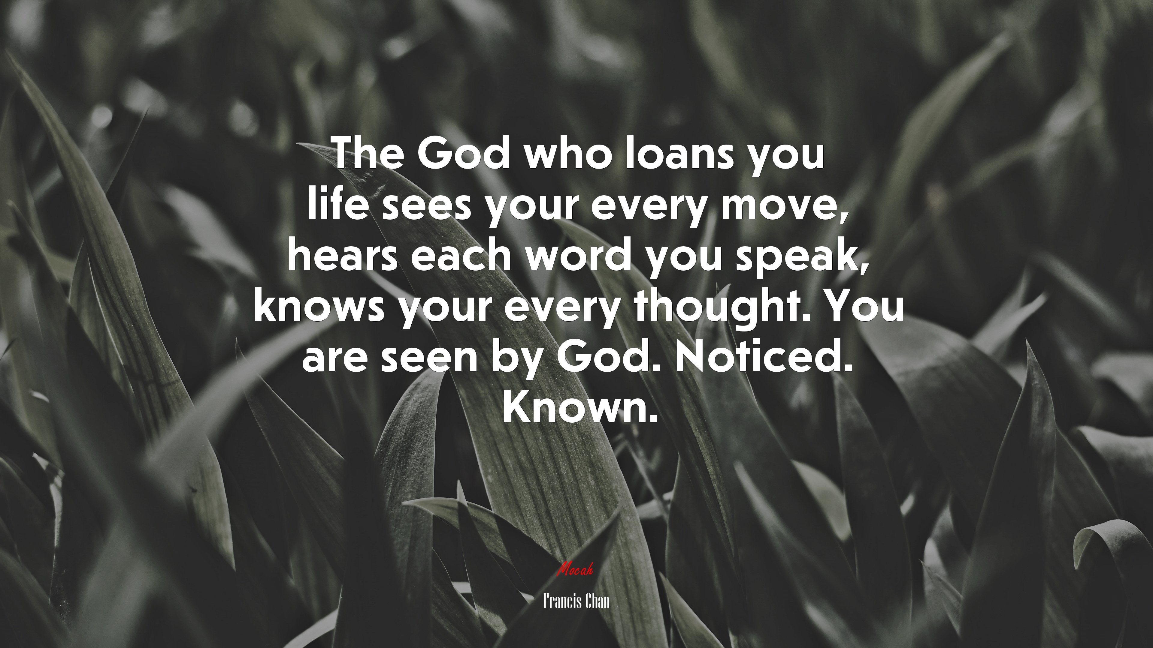 The God who loans you life sees your every move, hears each word you speak, knows your every thought. You are seen by God. Noticed. Known. | Francis Chan quote HD Wallpaper