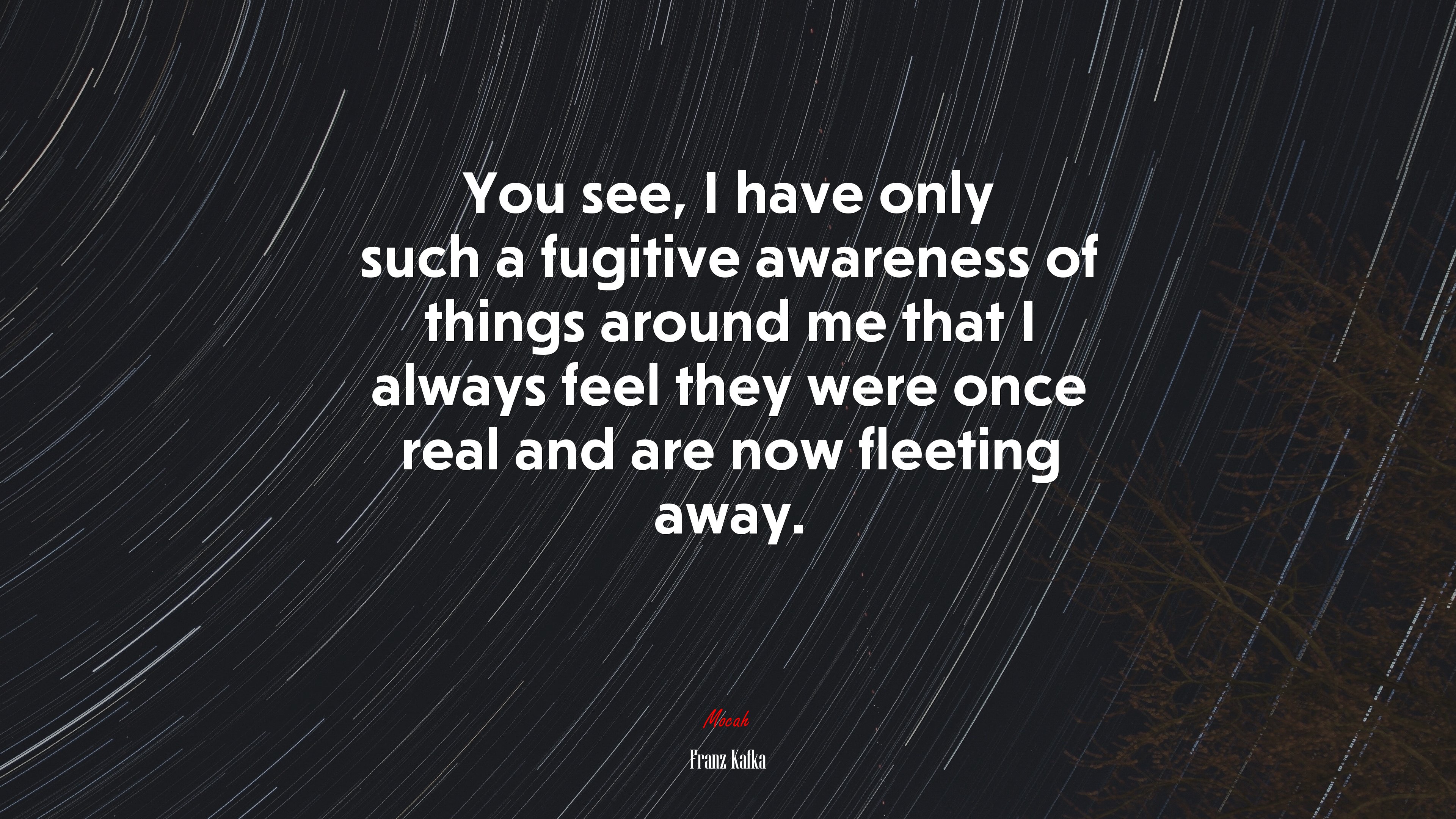 You see, I have only such a fugitive awareness of things around me that I always feel they were once real and are now fleeting away. | Franz Kafka quote HD Wallpaper