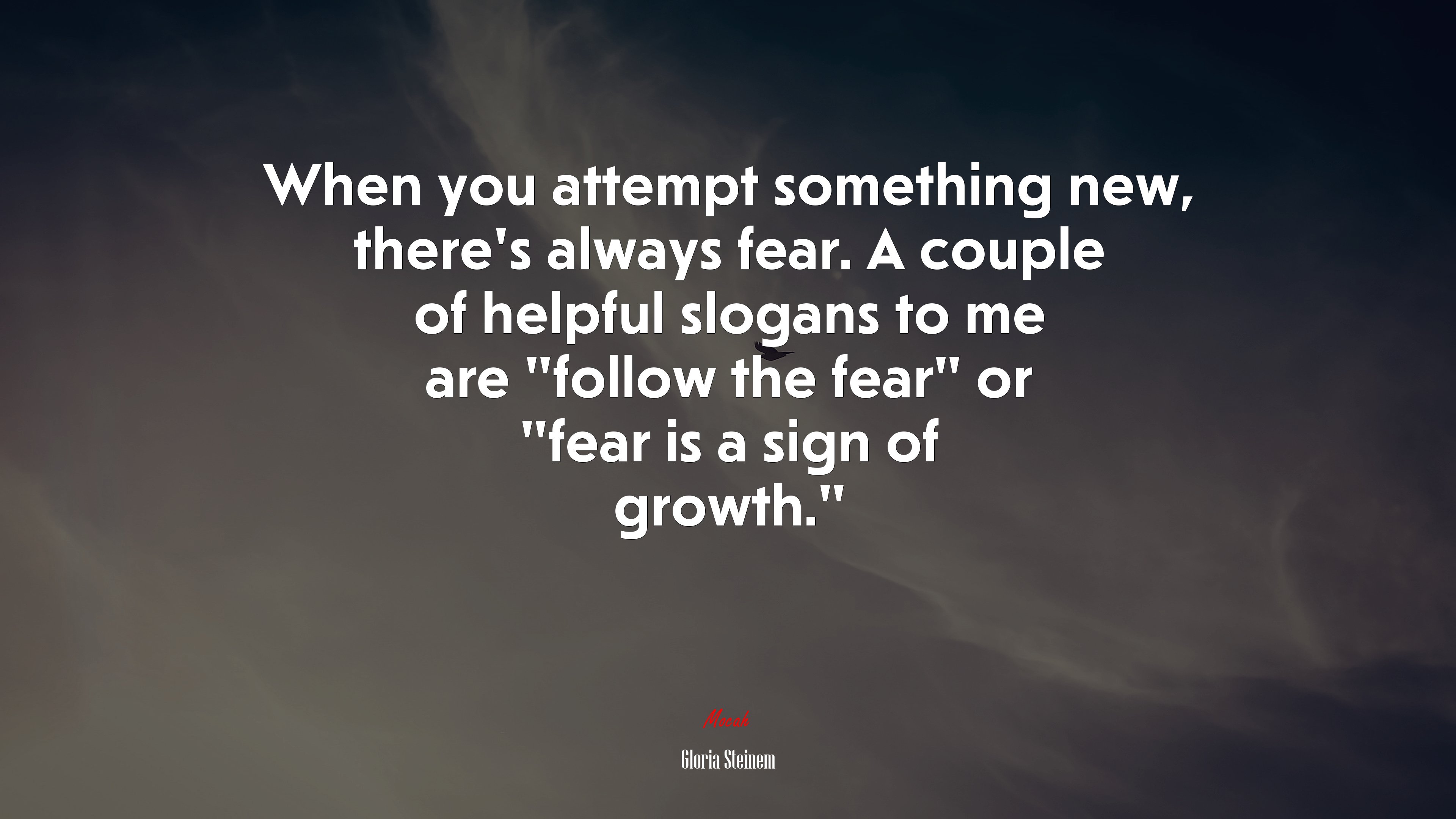 When you attempt something new, there’s always fear. A couple of helpful slogans to me are “follow the fear” or “fear is a sign of growth.” | Gloria Steinem quote HD Wallpaper
