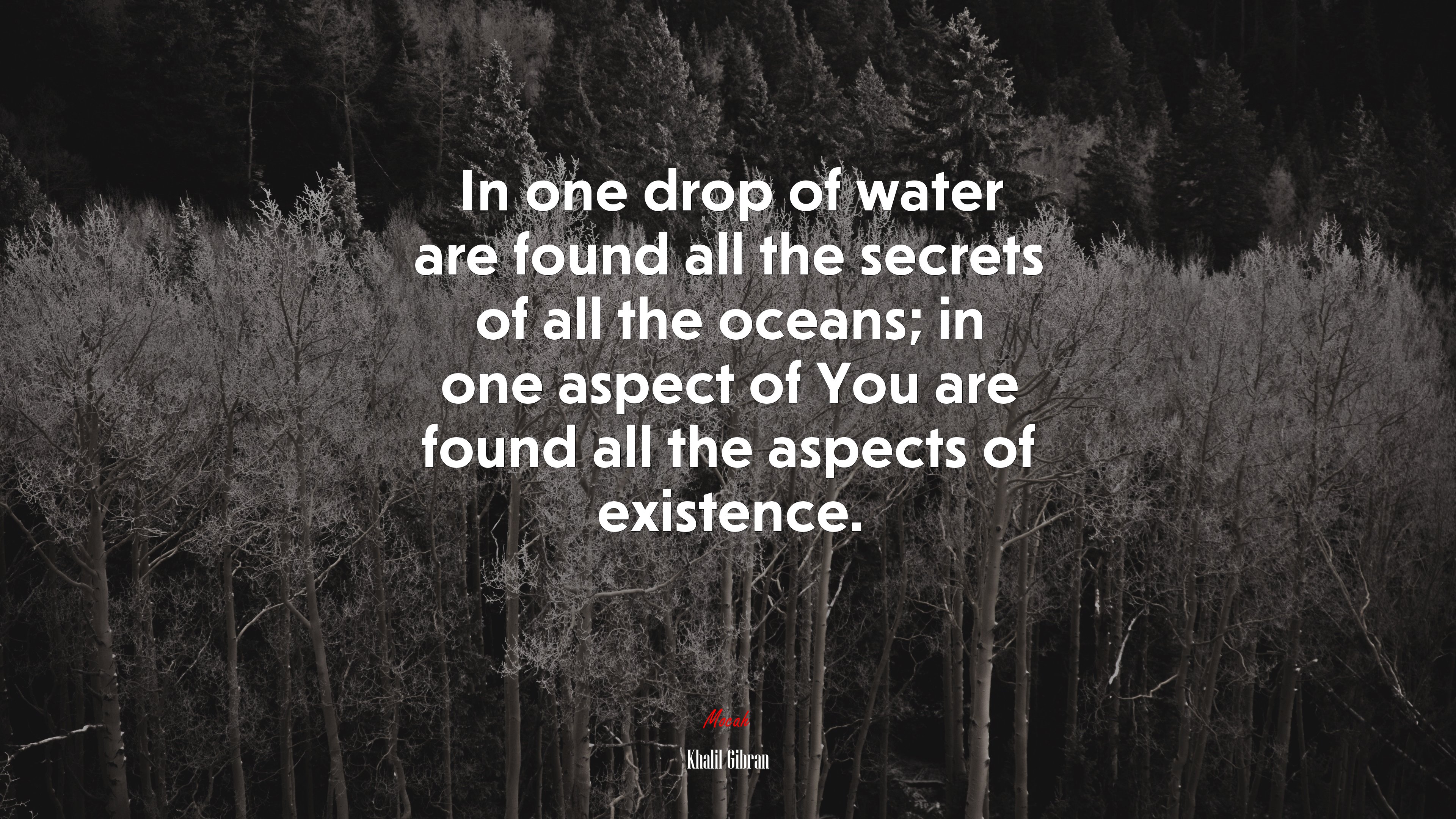 In one drop of water are found all the secrets of all the oceans; in one aspect of You are found all the aspects of existence. | Khalil Gibran quote HD Wallpaper
