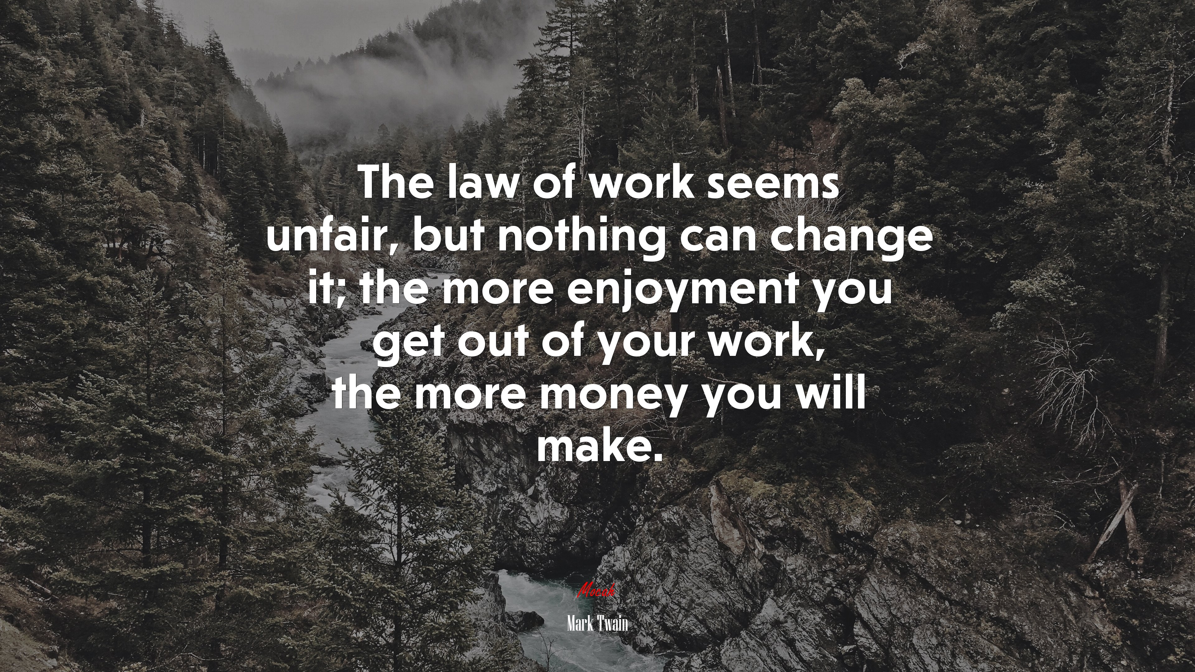 The law of work seems unfair, but nothing can change it; the more enjoyment you get out of your work, the more money you will make. | Mark Twain quote HD Wallpaper