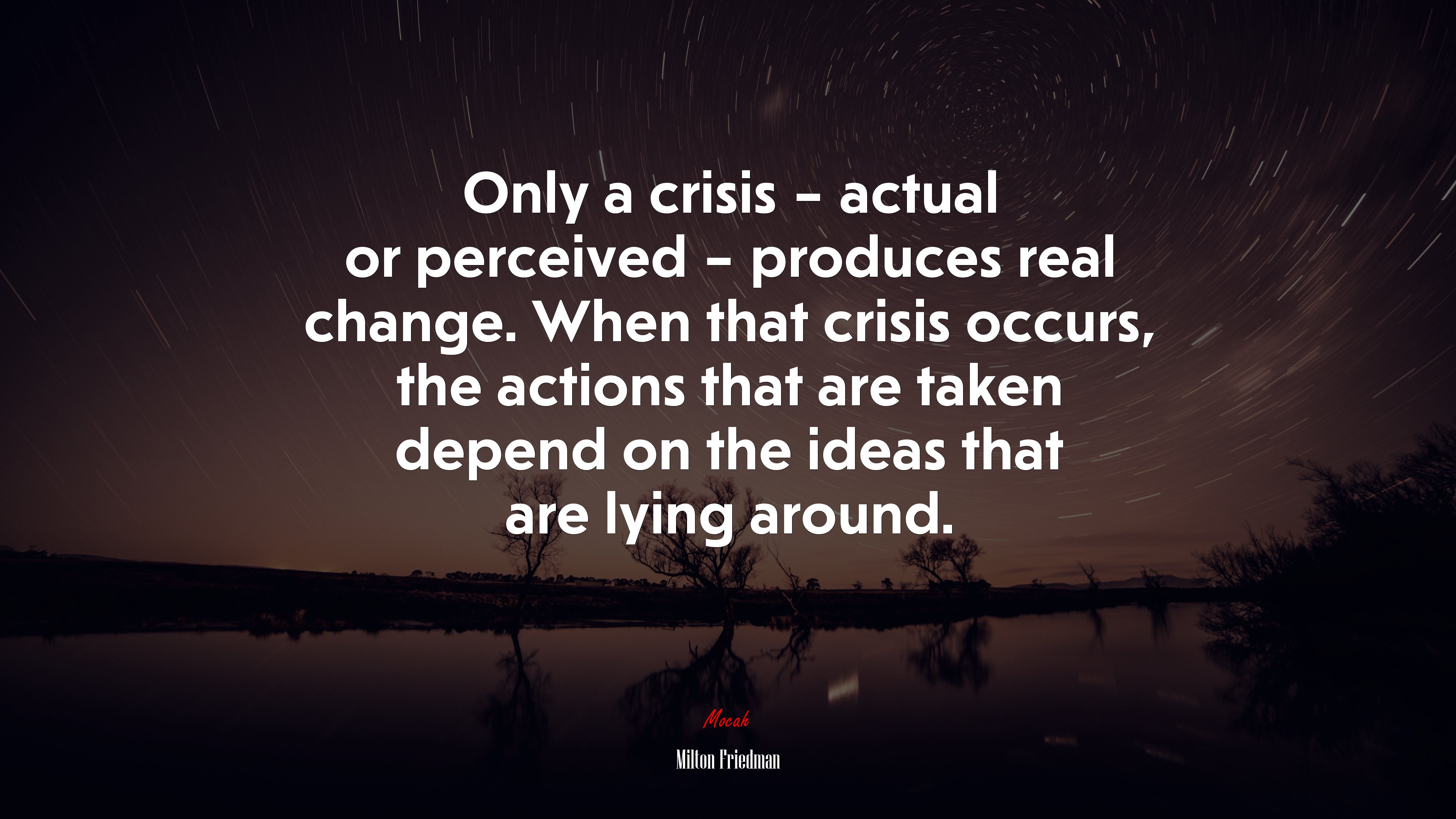 Only a crisis – actual or perceived – produces real change. When that crisis occurs, the actions that are taken depend on the ideas that are lying around. | Milton Friedman quote HD Wallpaper