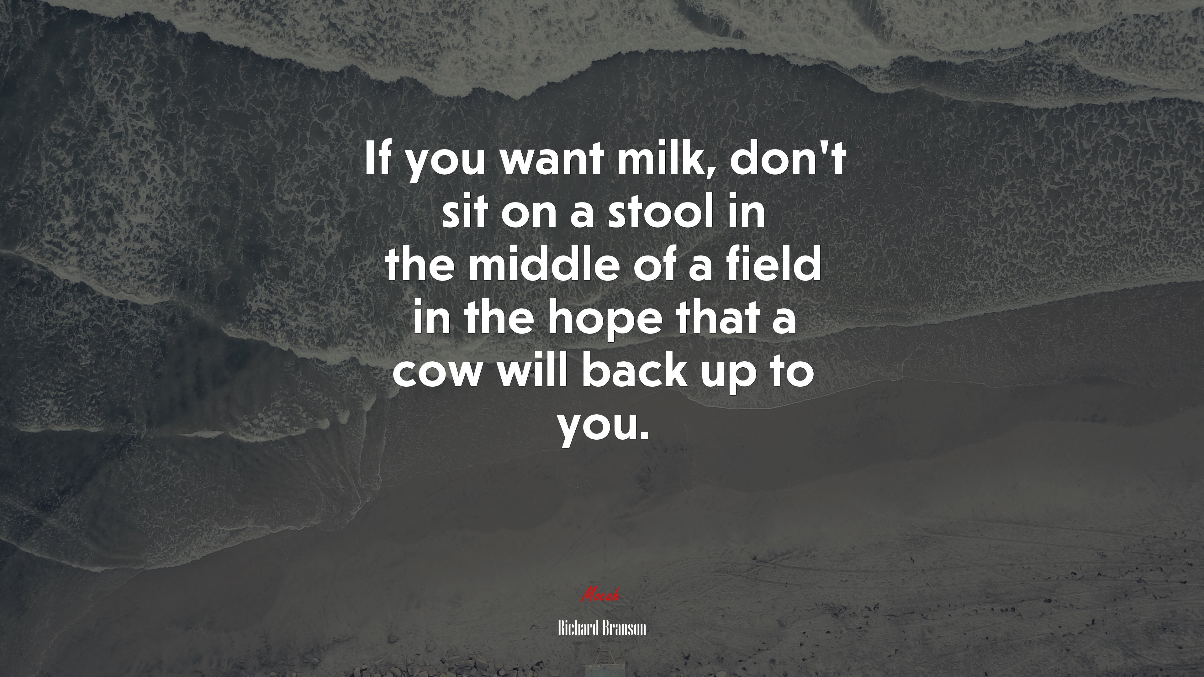 If you want milk, don’t sit on a stool in the middle of a field in the hope that a cow will back up to you. | Richard Branson quote HD Wallpaper