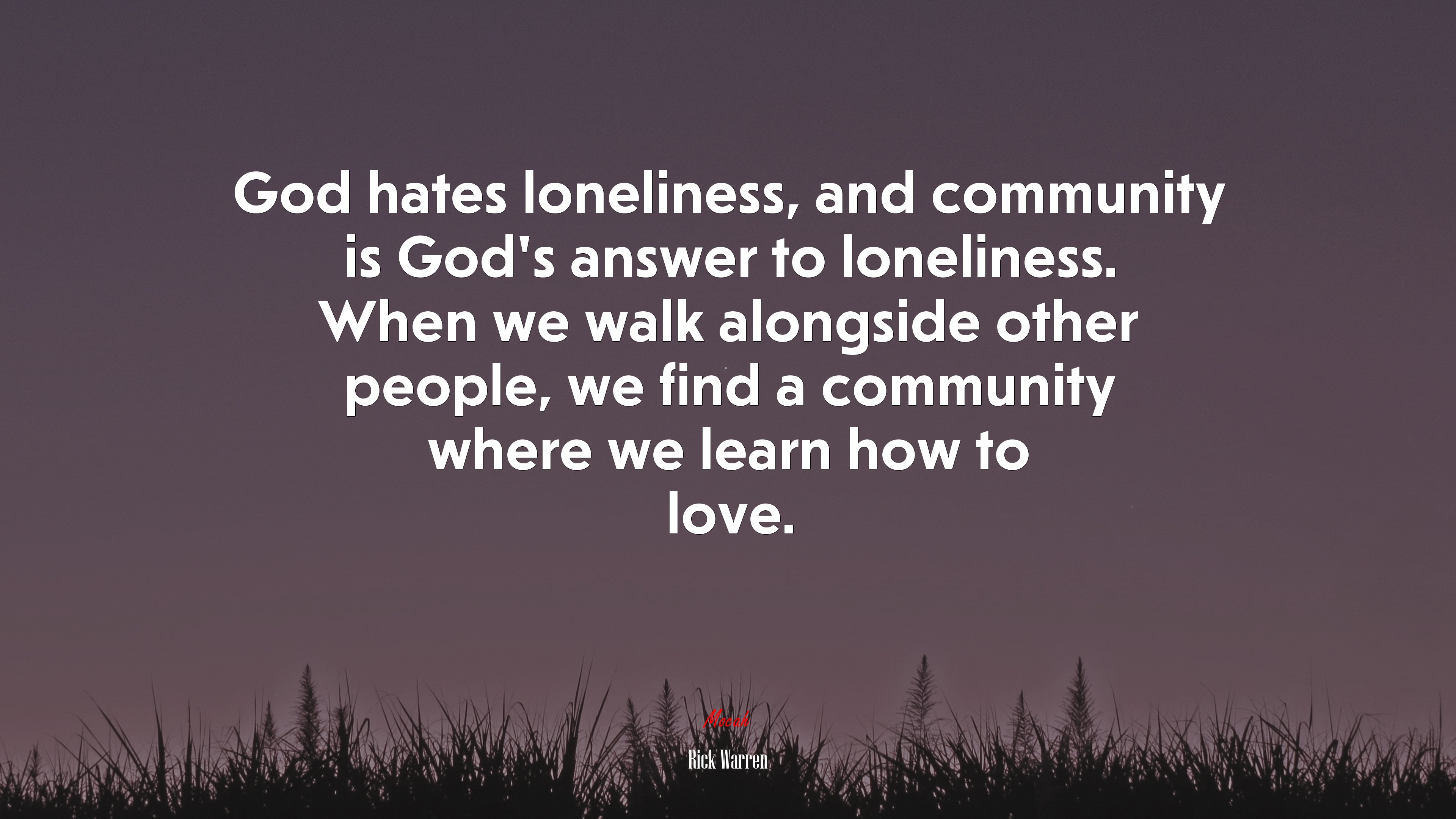 God hates loneliness, and community is God’s answer to loneliness. When we walk alongside other people, we find a community where we learn how to love. | Rick Warren quote HD Wallpaper
