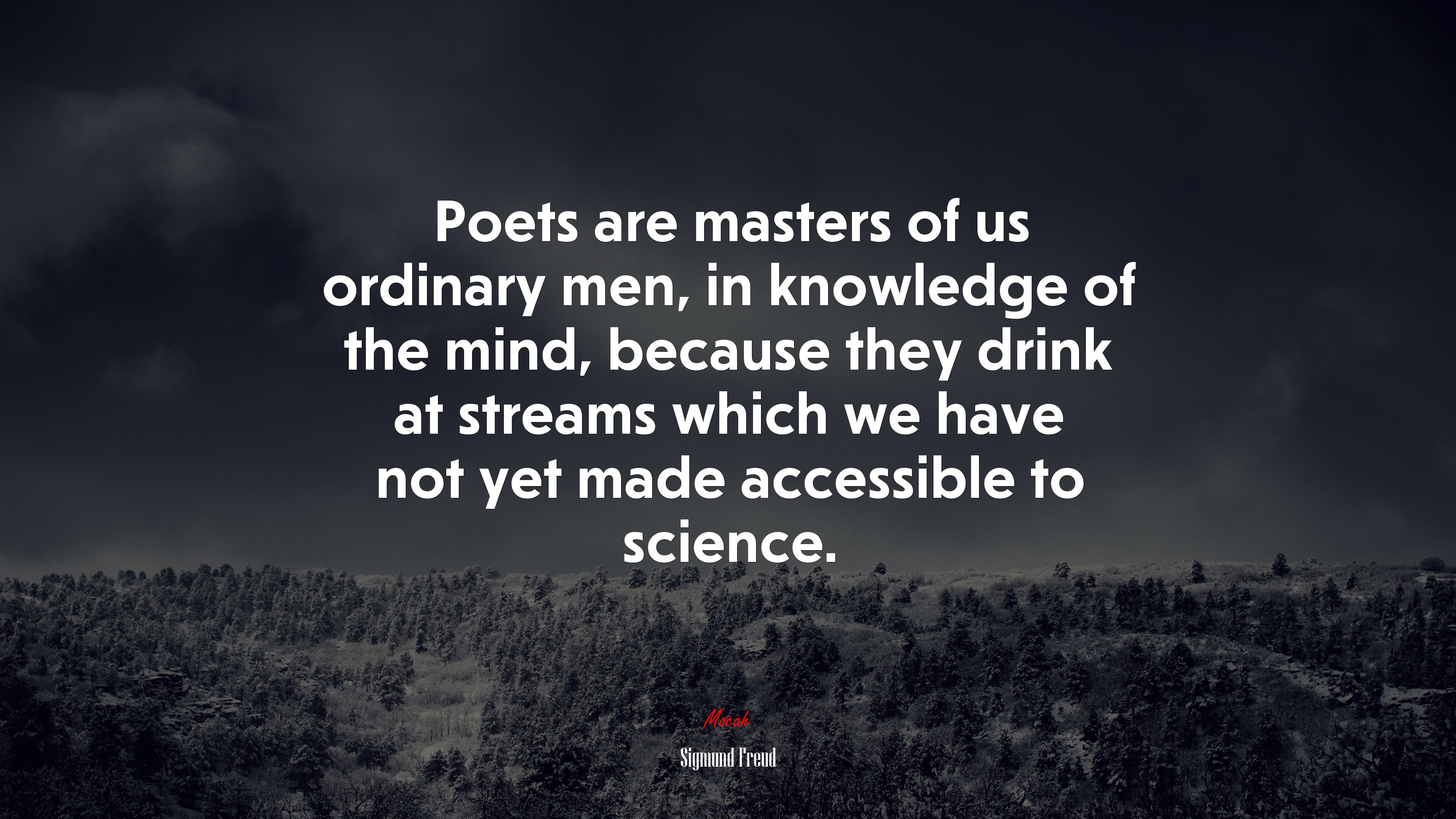 Poets are masters of us ordinary men, in knowledge of the mind, because they drink at streams which we have not yet made accessible to science. | Sigmund Freud quote HD Wallpaper