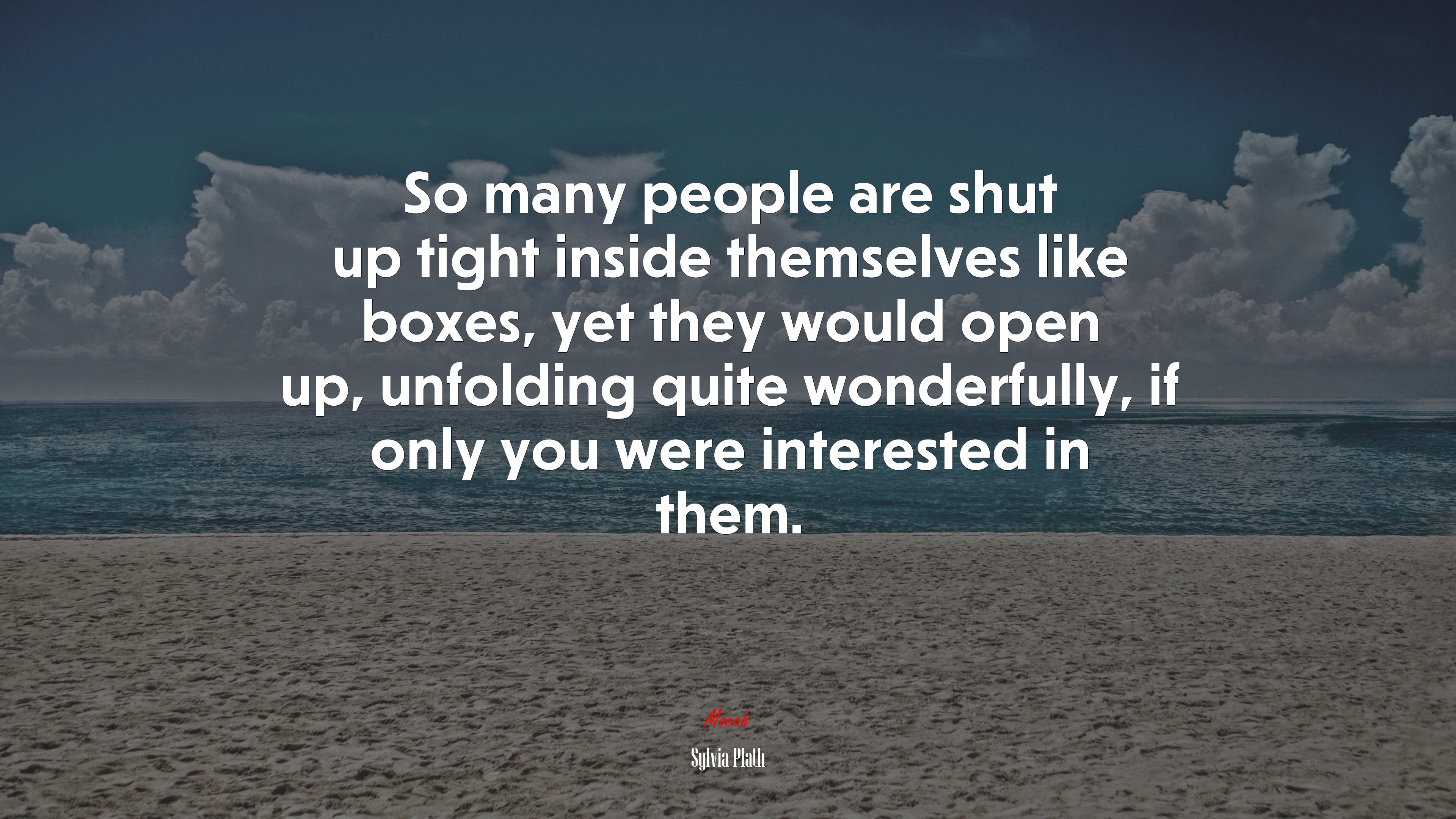 So many people are shut up tight inside themselves like boxes, yet they would open up, unfolding quite wonderfully, if only you were interested in them. | Sylvia Plath quote HD Wallpaper
