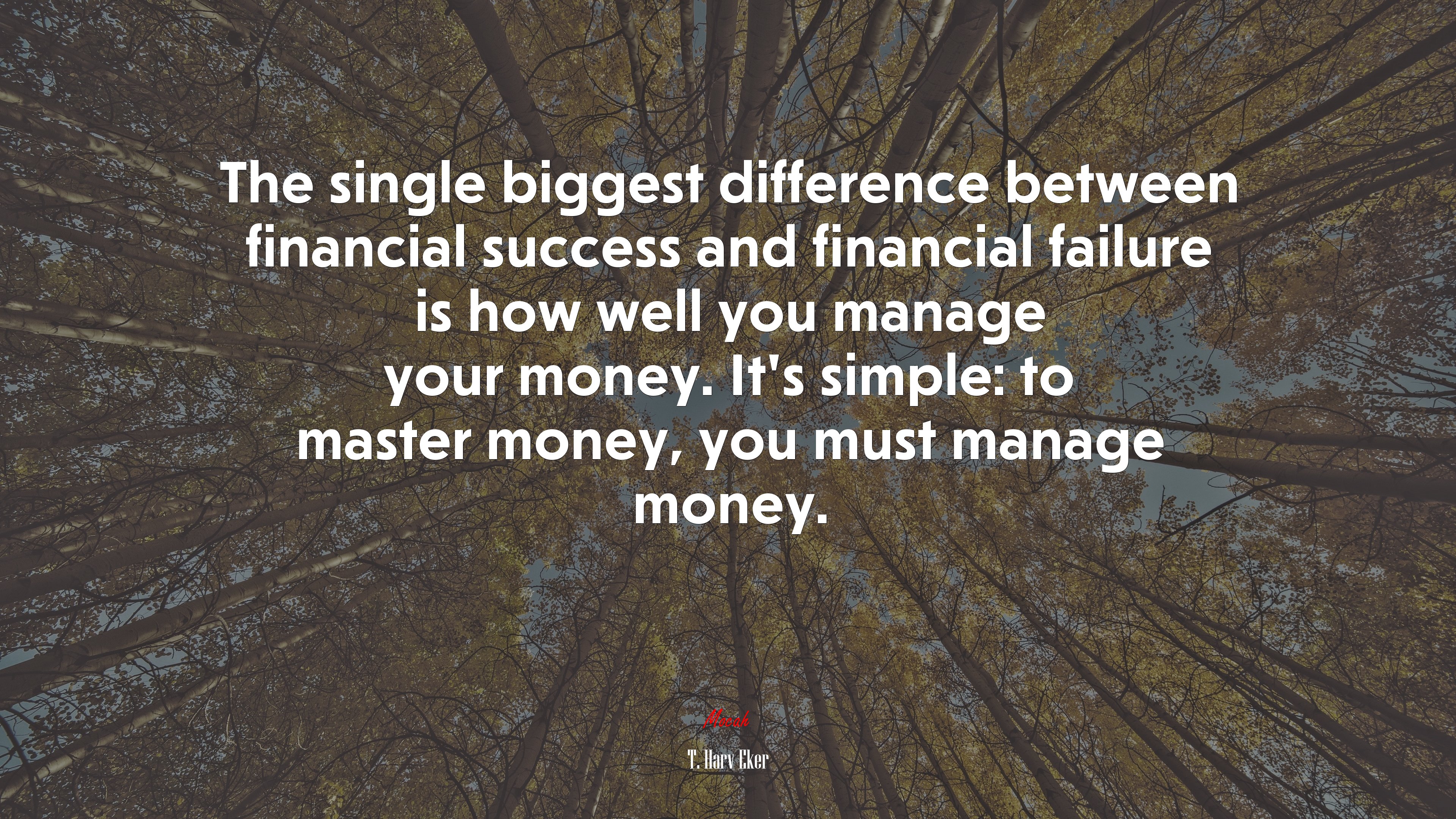 The single biggest difference between financial success and financial failure is how well you manage your money. It’s simple: to master money, you must manage money. | T. Harv Eker quote HD Wallpaper