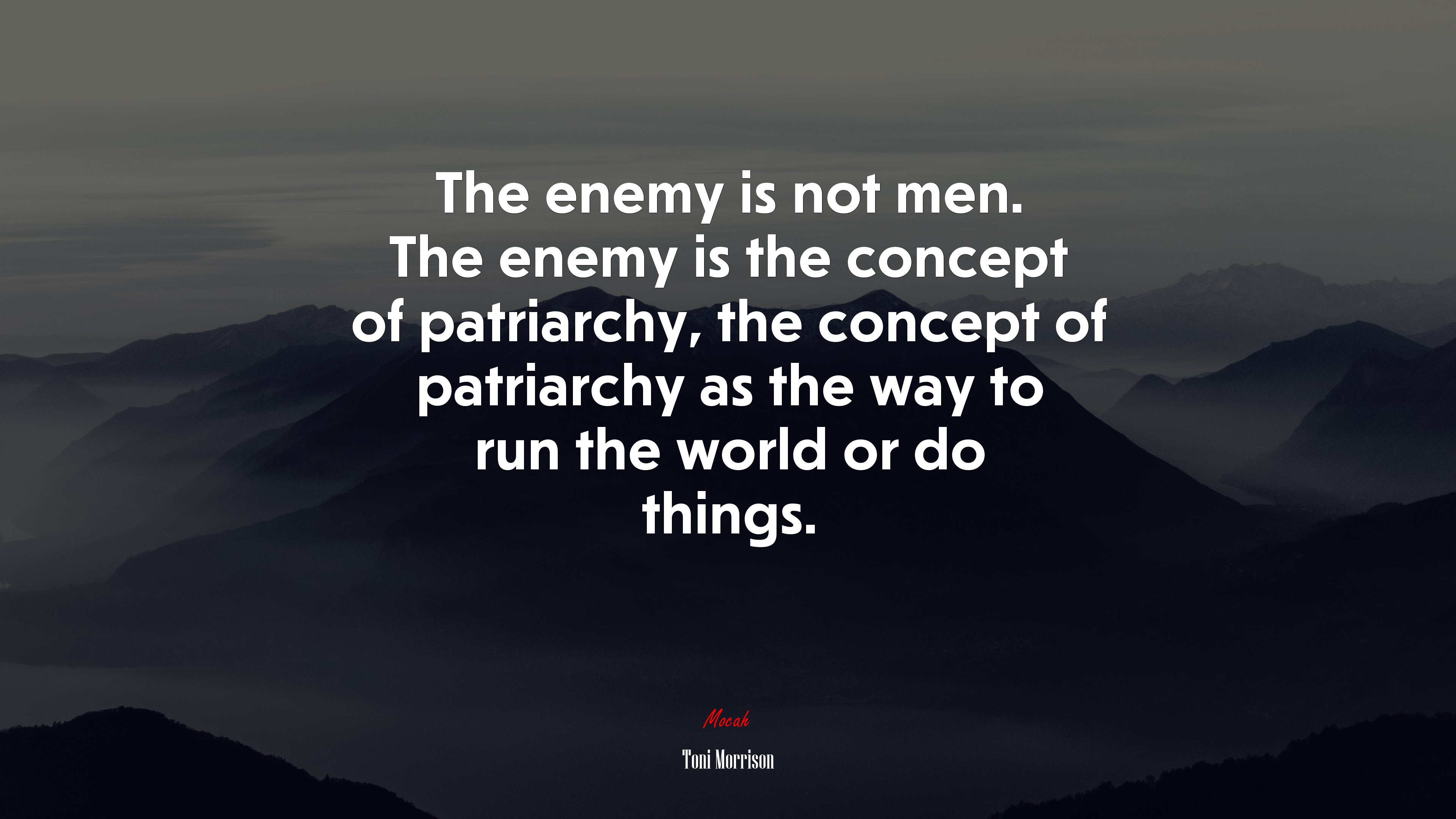 The enemy is not men. The enemy is the concept of patriarchy, the concept of patriarchy as the way to run the world or do things. | Toni Morrison quote HD Wallpaper