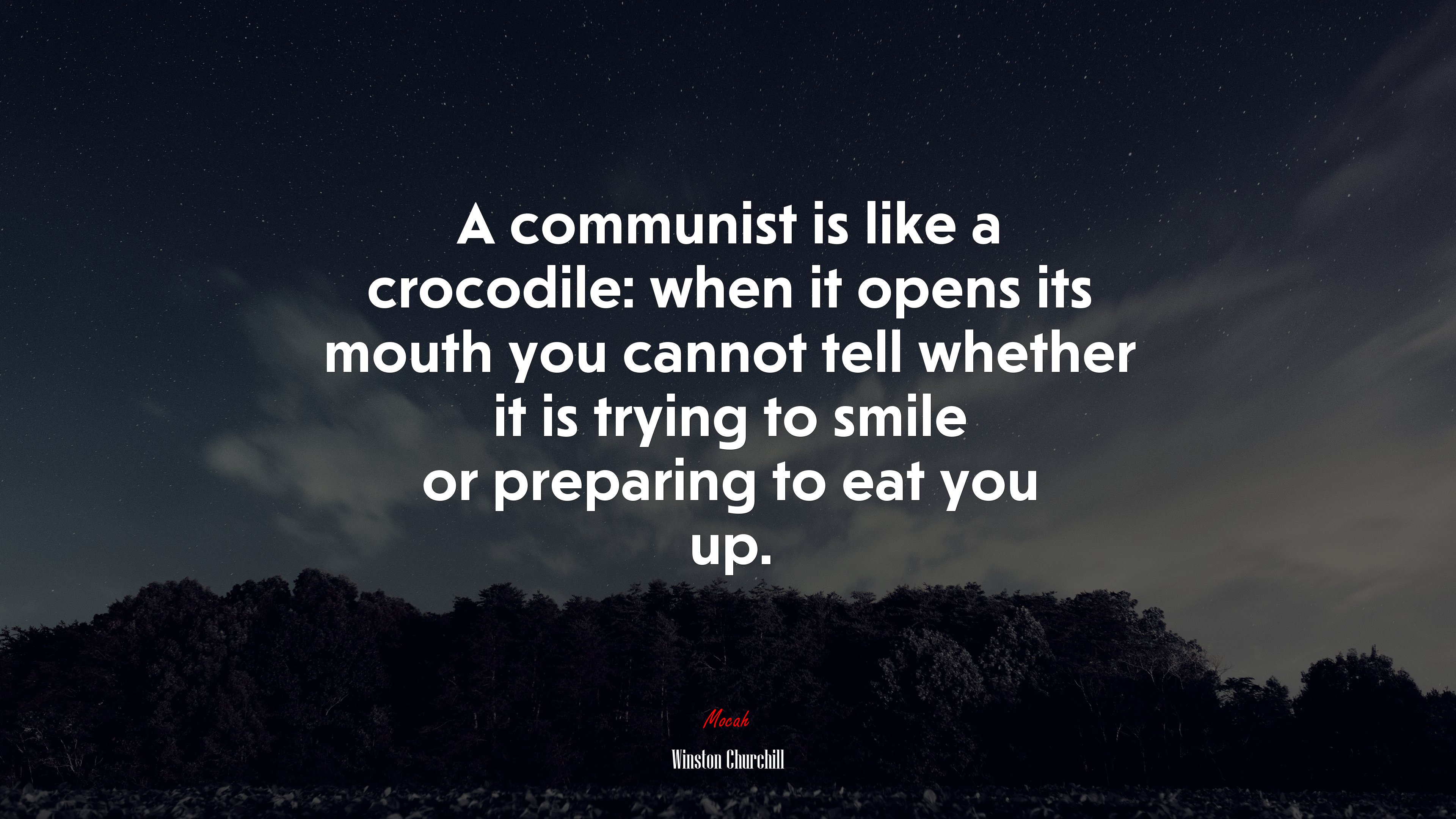 A communist is like a crocodile: when it opens its mouth you cannot tell whether it is trying to smile or preparing to eat you up. | Winston Churchill quote HD Wallpaper
