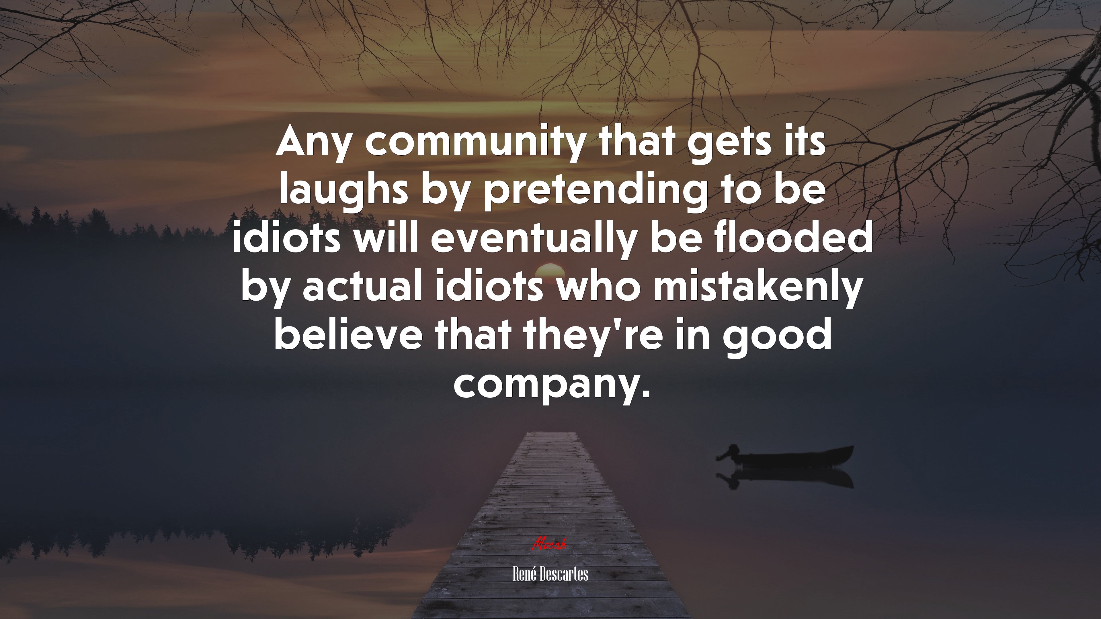 Any community that gets its laughs by pretending to be idiots will eventually be flooded by actual idiots who mistakenly believe that they’re in good company. | René Descartes quote HD Wallpaper