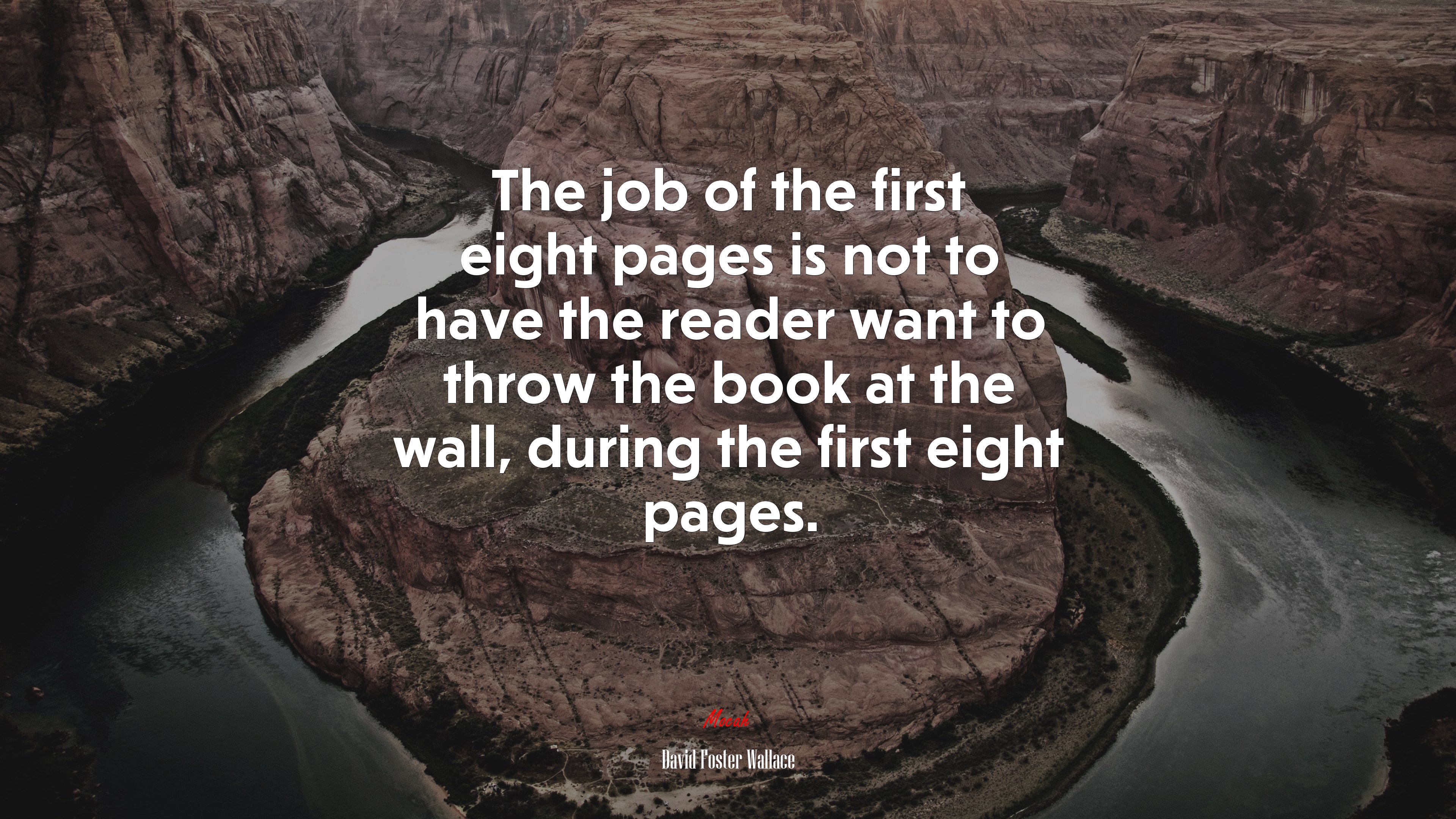 The job of the first eight pages is not to have the reader want to throw the book at the wall, during the first eight pages. | David Foster Wallace quote HD Wallpaper