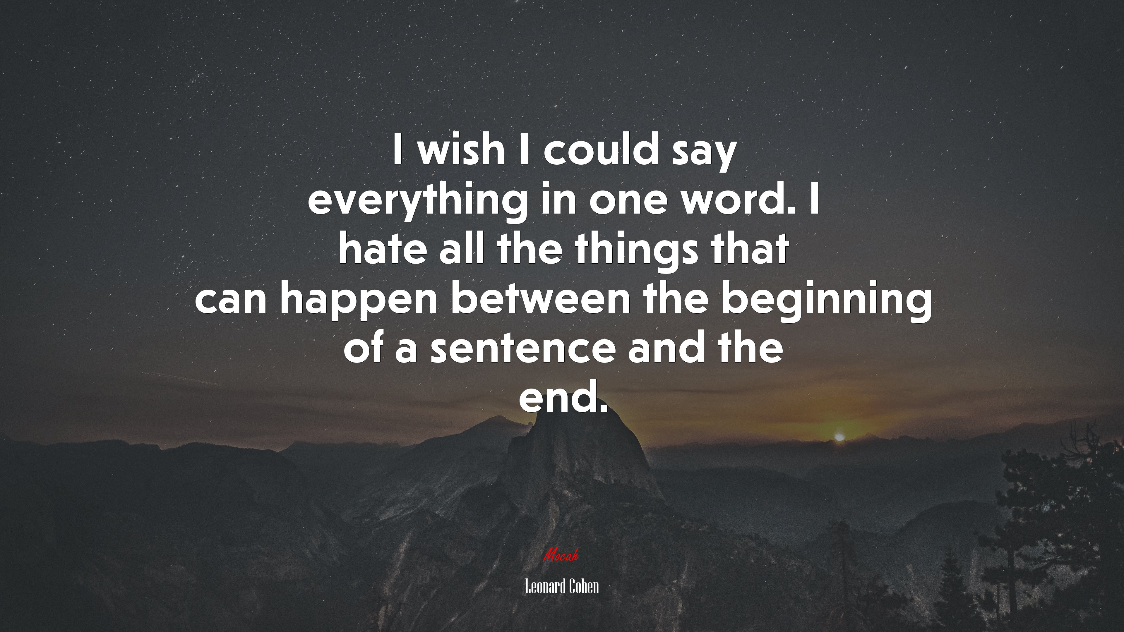 I wish I could say everything in one word. I hate all the things that can happen between the beginning of a sentence and the end. | Leonard Cohen quote HD Wallpaper