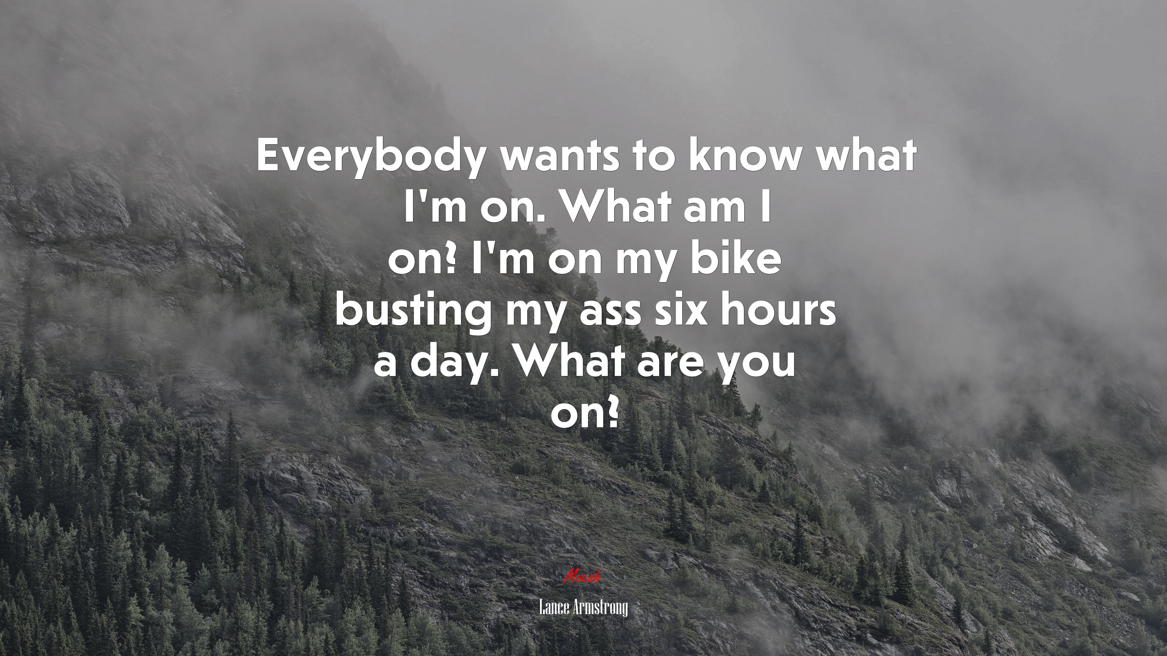 Everybody wants to know what I’m on. What am I on? I’m on my bike busting my ass six hours a day. What are you on? | Lance Armstrong quote HD Wallpaper
