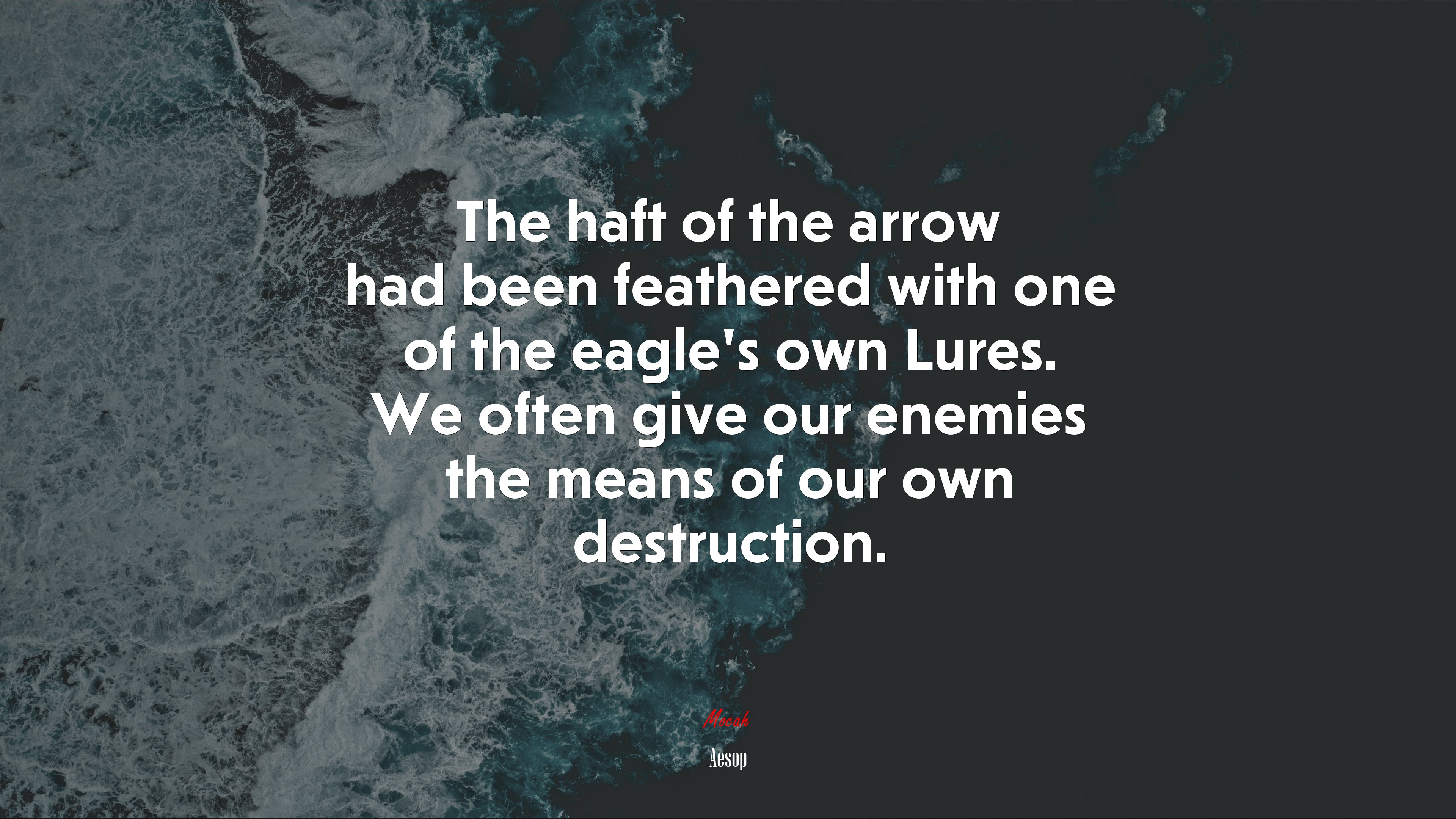The haft of the arrow had been feathered with one of the eagle’s own Lures. We often give our enemies the means of our own destruction. | Aesop quote HD Wallpaper