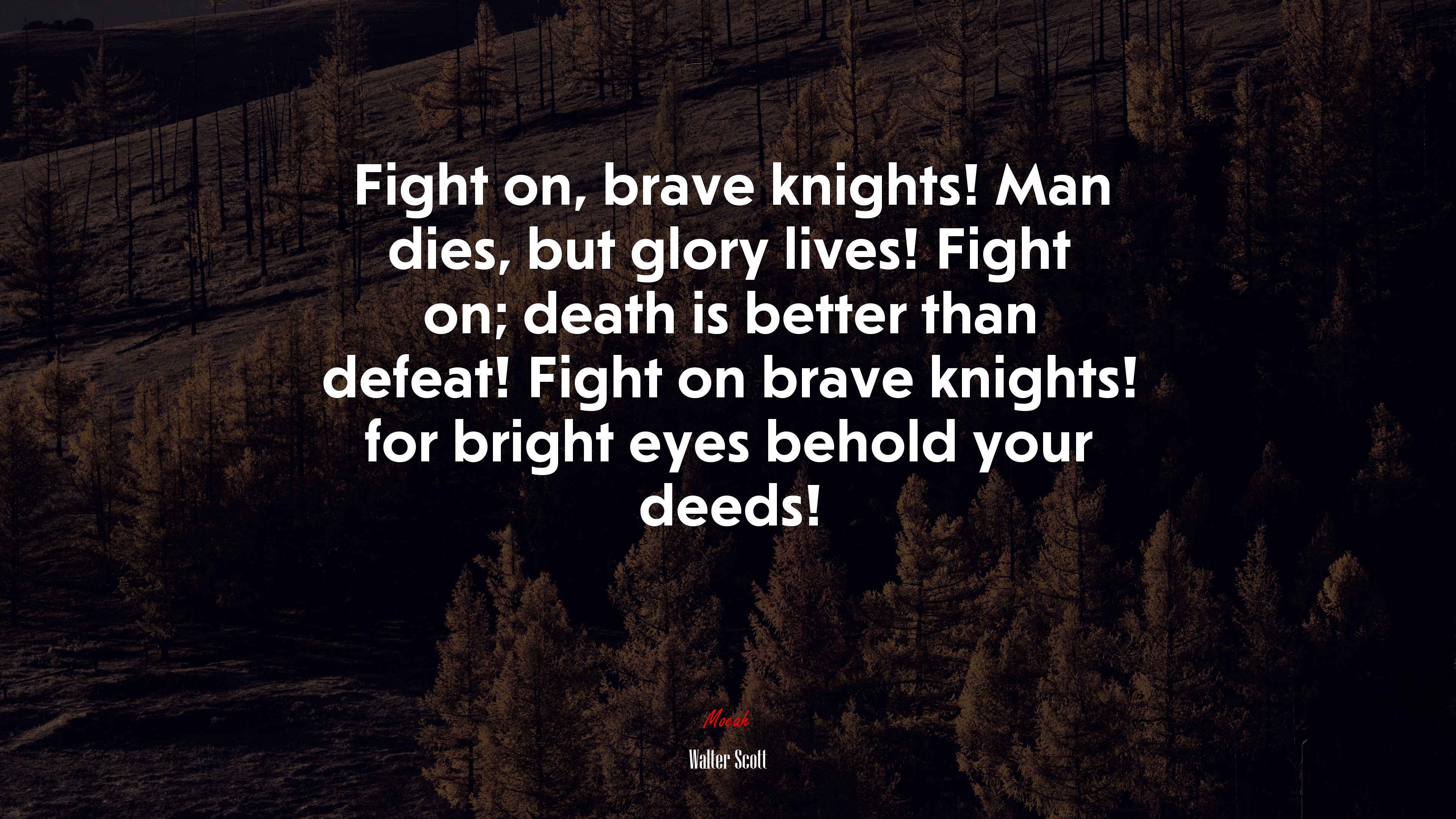 Fight on, brave knights! Man dies, but glory lives! Fight on; death is better than defeat! Fight on brave knights! for bright eyes behold your deeds! | Walter Scott quote HD Wallpaper