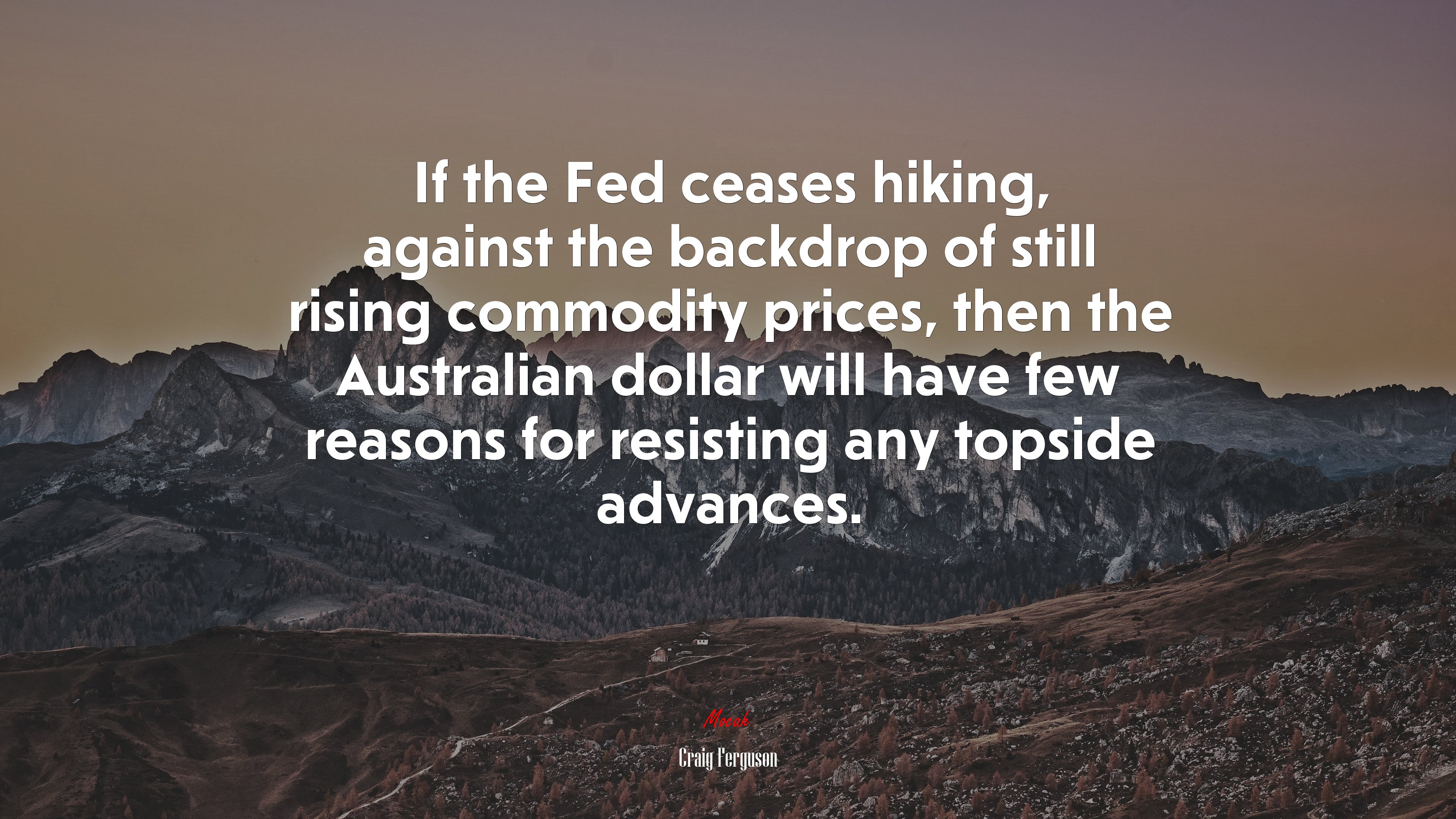 If the Fed ceases hiking, against the backdrop of still rising commodity prices, then the Australian dollar will have few reasons for resisting any topside advances. | Craig Ferguson quote HD Wallpaper