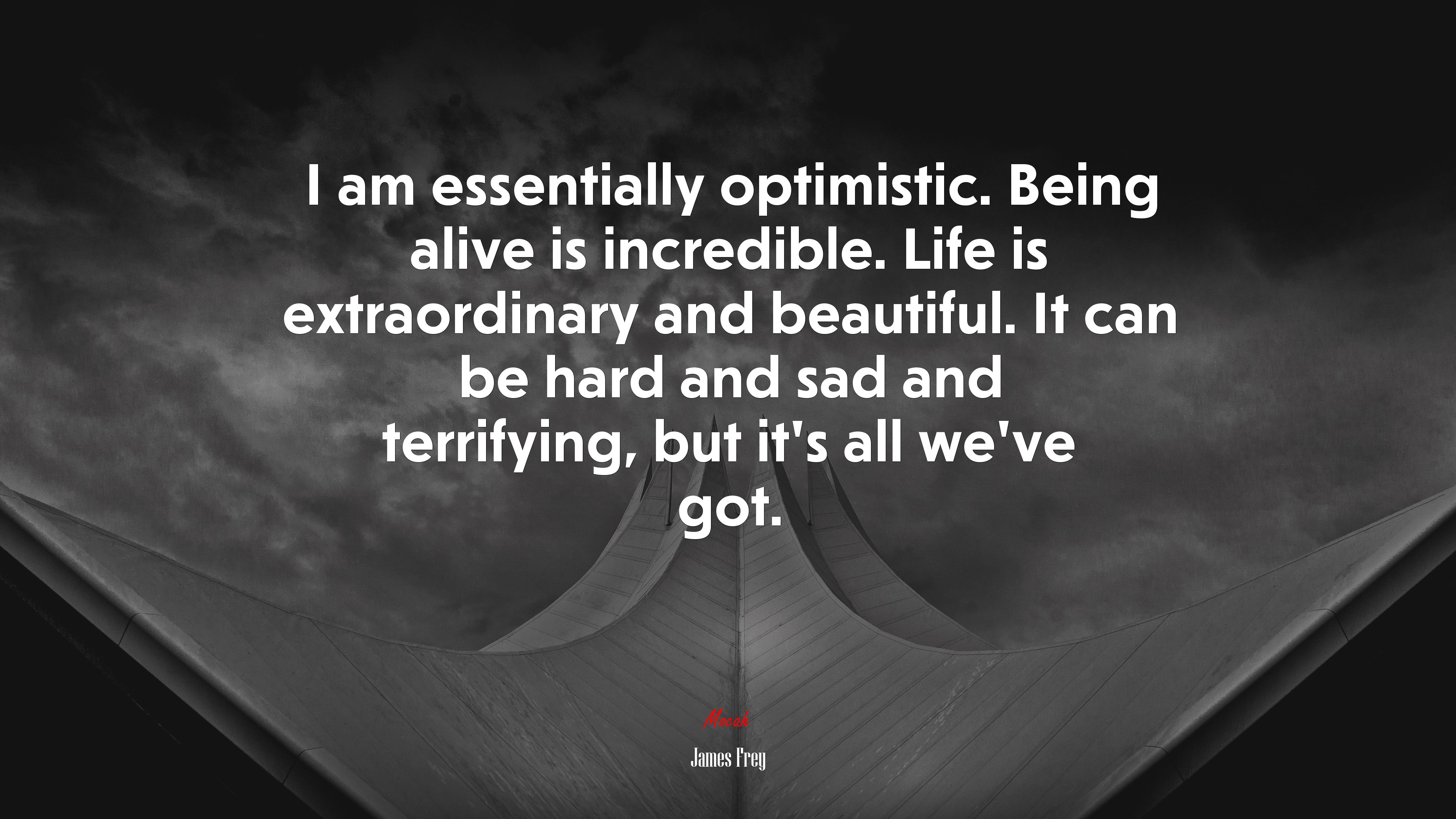 I am essentially optimistic. Being alive is incredible. Life is extraordinary and beautiful. It can be hard and sad and terrifying, but it’s all we’ve got. | James Frey quote HD Wallpaper
