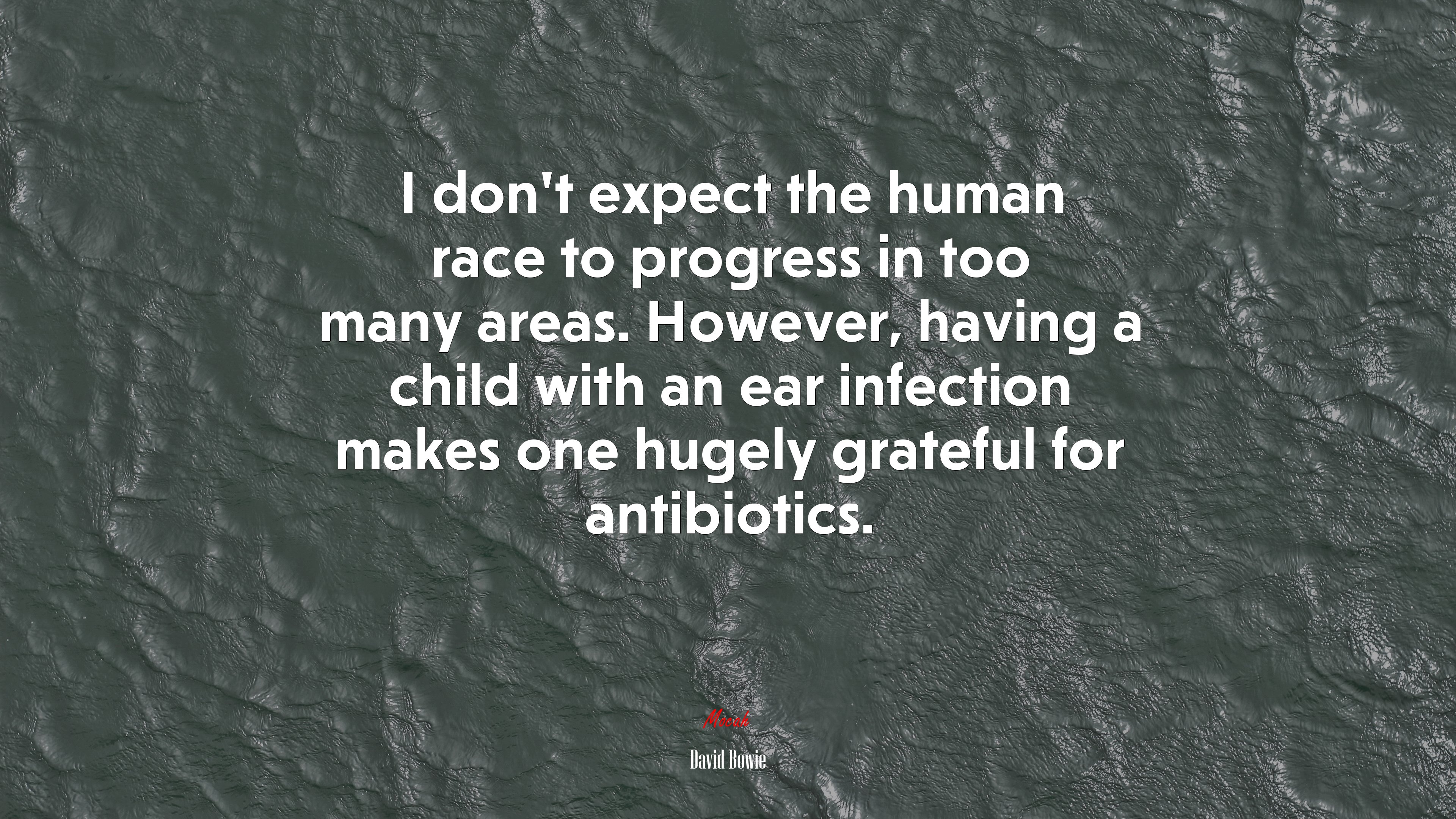 I don’t expect the human race to progress in too many areas. However, having a child with an ear infection makes one hugely grateful for antibiotics. | David Bowie quote HD Wallpaper