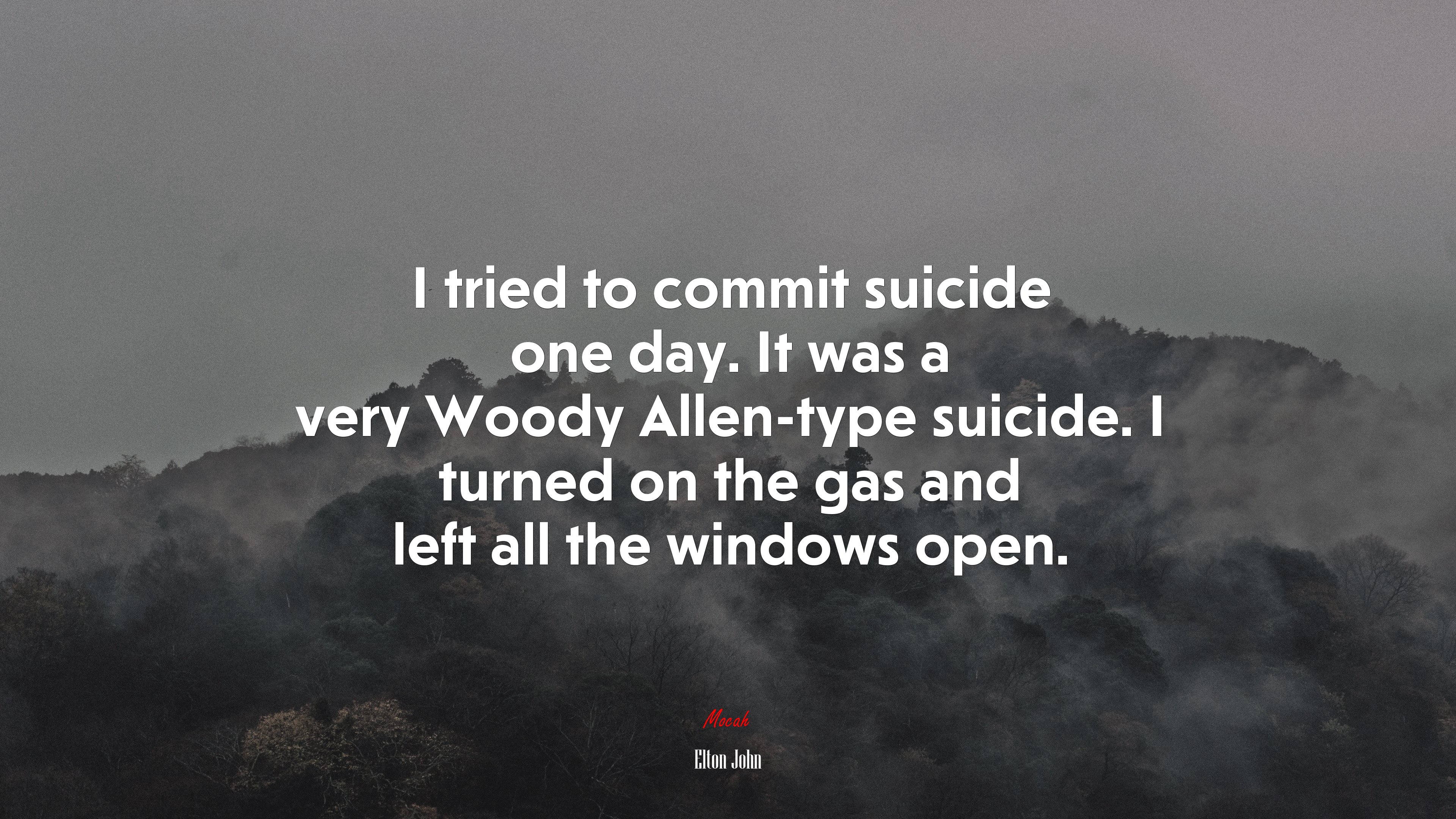I tried to commit suicide one day. It was a very Woody Allen-type suicide. I turned on the gas and left all the windows open. | Elton John quote HD Wallpaper