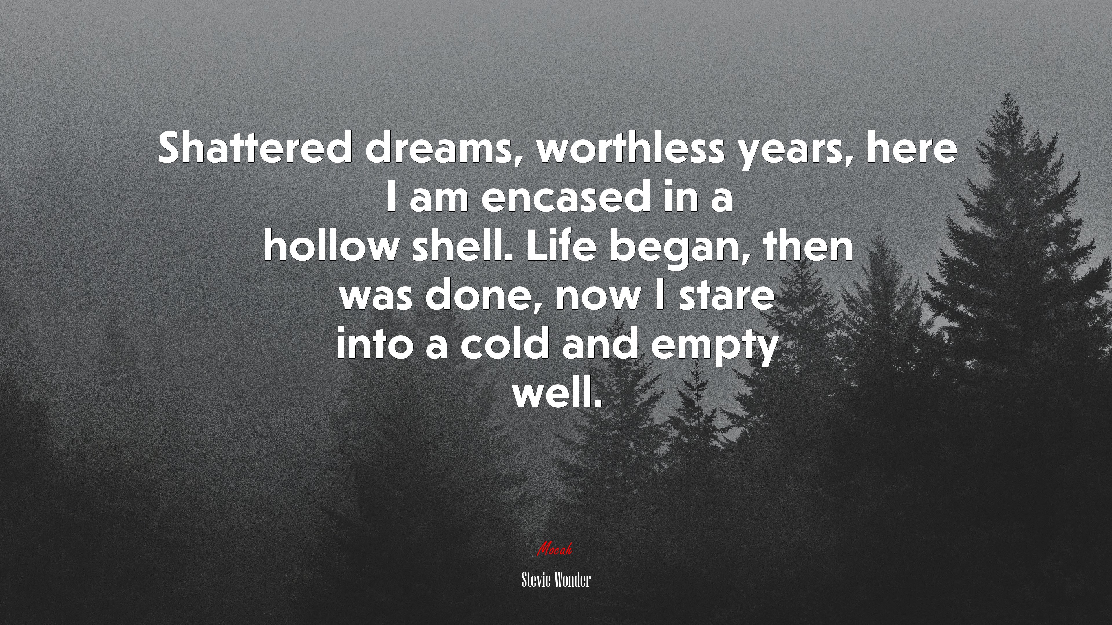 Shattered dreams, worthless years, here I am encased in a hollow shell. Life began, then was done, now I stare into a cold and empty well. | Stevie Wonder quote HD Wallpaper