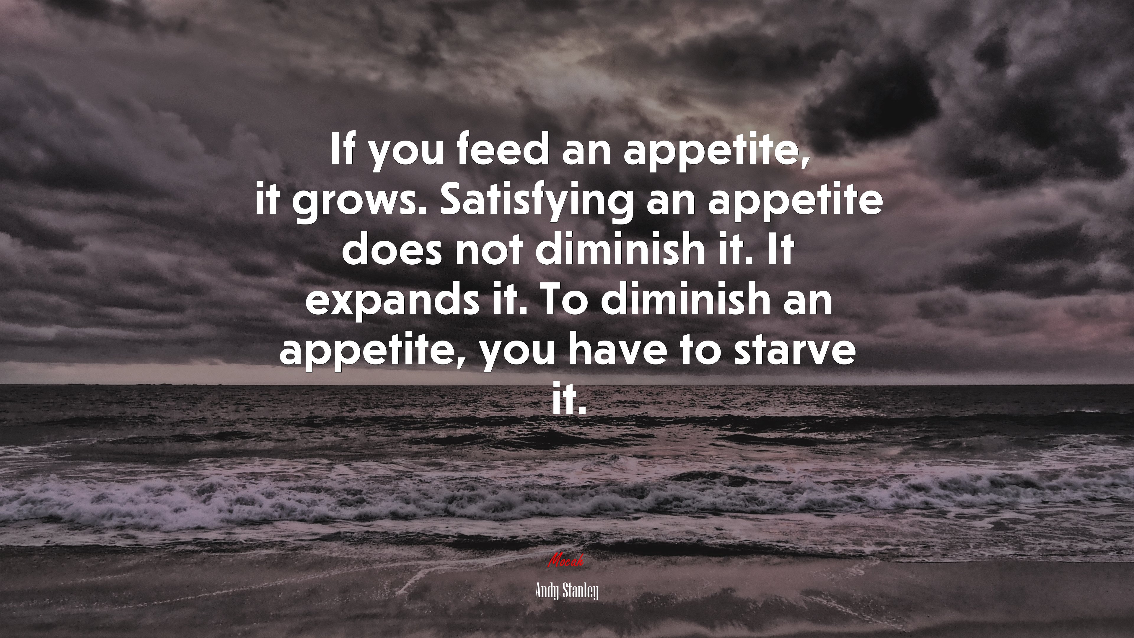 If you feed an appetite, it grows. Satisfying an appetite does not diminish it. It expands it. To diminish an appetite, you have to starve it. | Andy Stanley quote HD Wallpaper