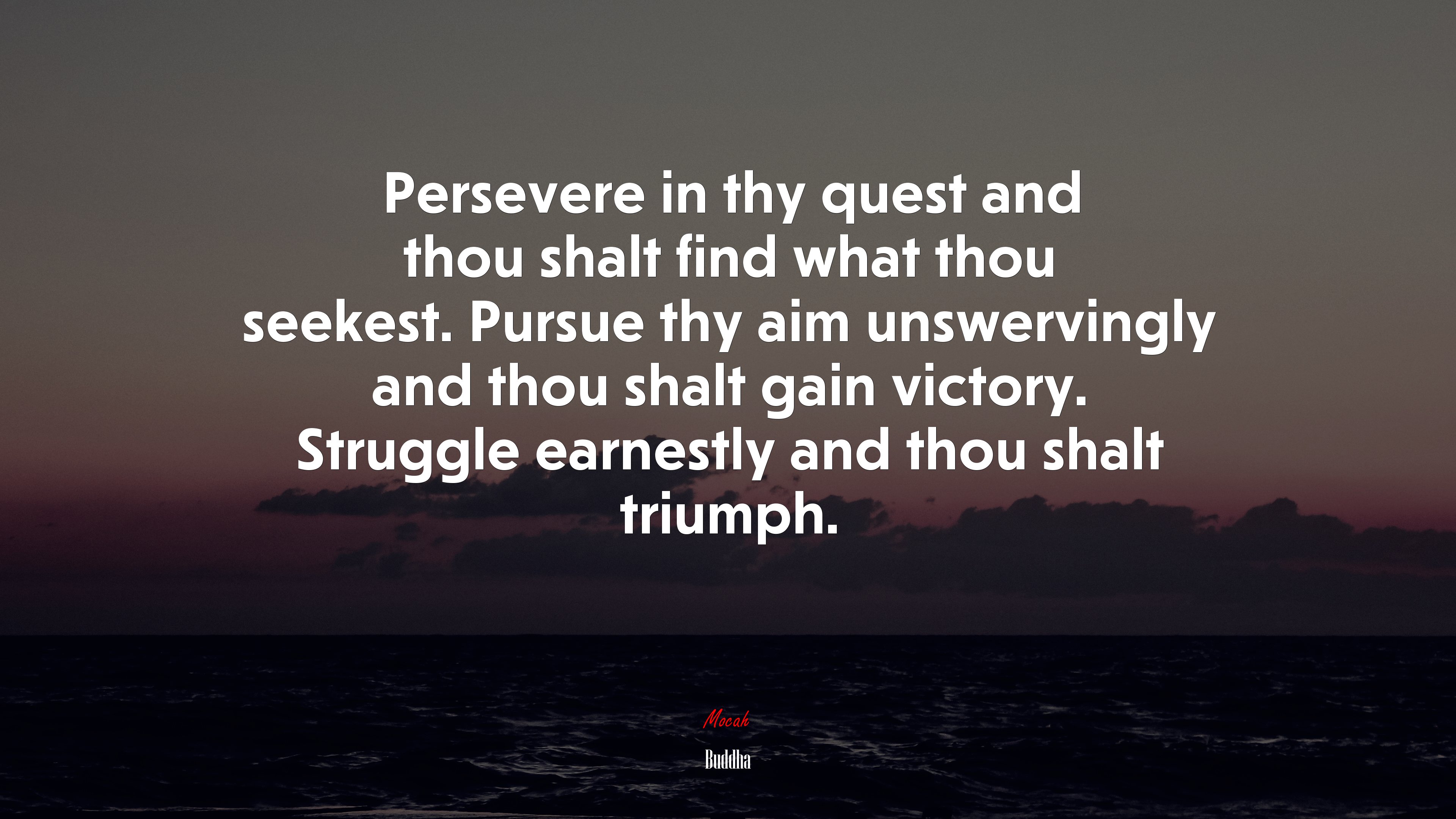Persevere in thy quest and thou shalt find what thou seekest. Pursue thy aim unswervingly and thou shalt gain victory. Struggle earnestly and thou shalt triumph. | Buddha quote HD Wallpaper