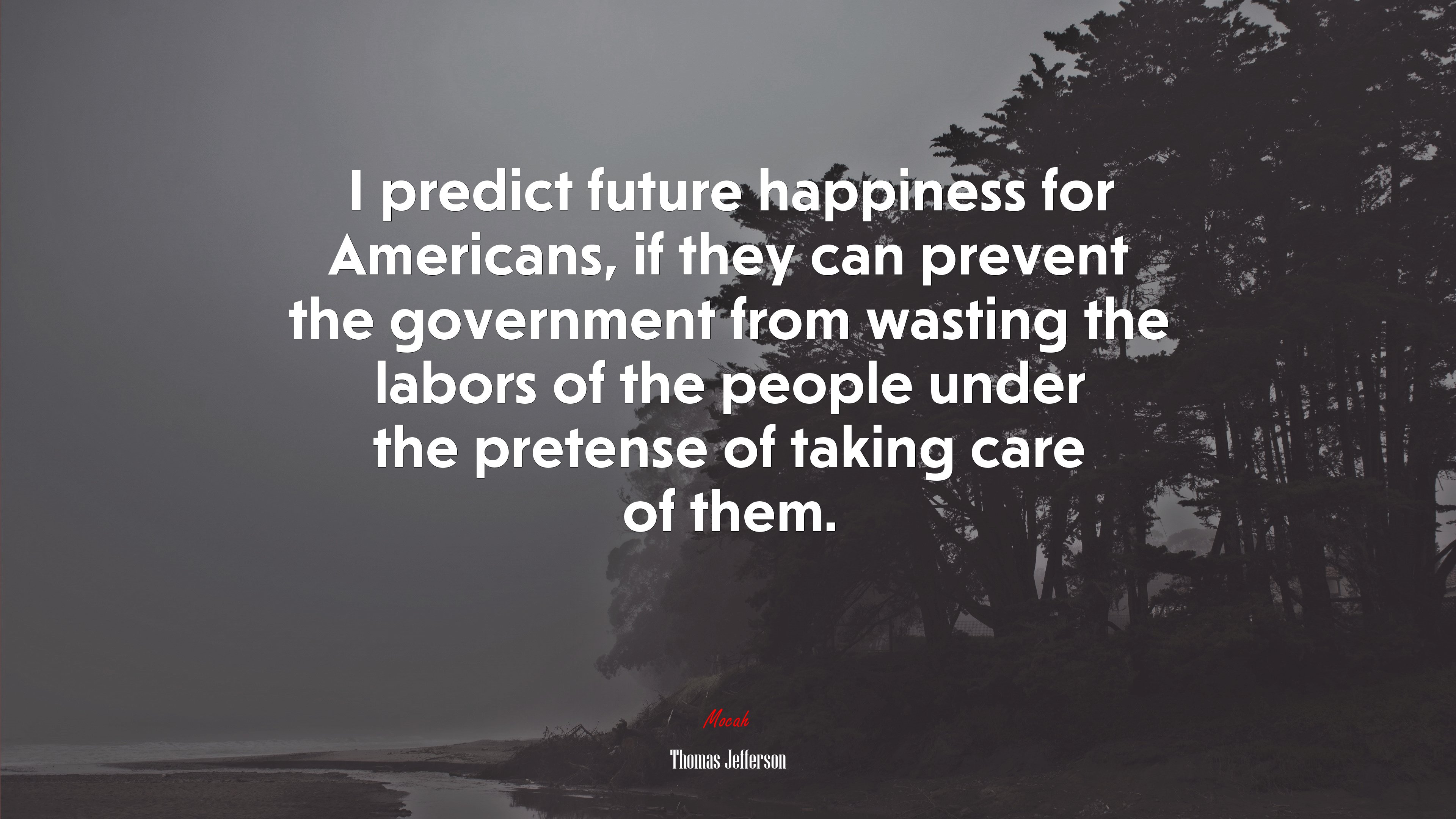 I predict future happiness for Americans, if they can prevent the government from wasting the labors of the people under the pretense of taking care of them. | Thomas Jefferson quote HD Wallpaper