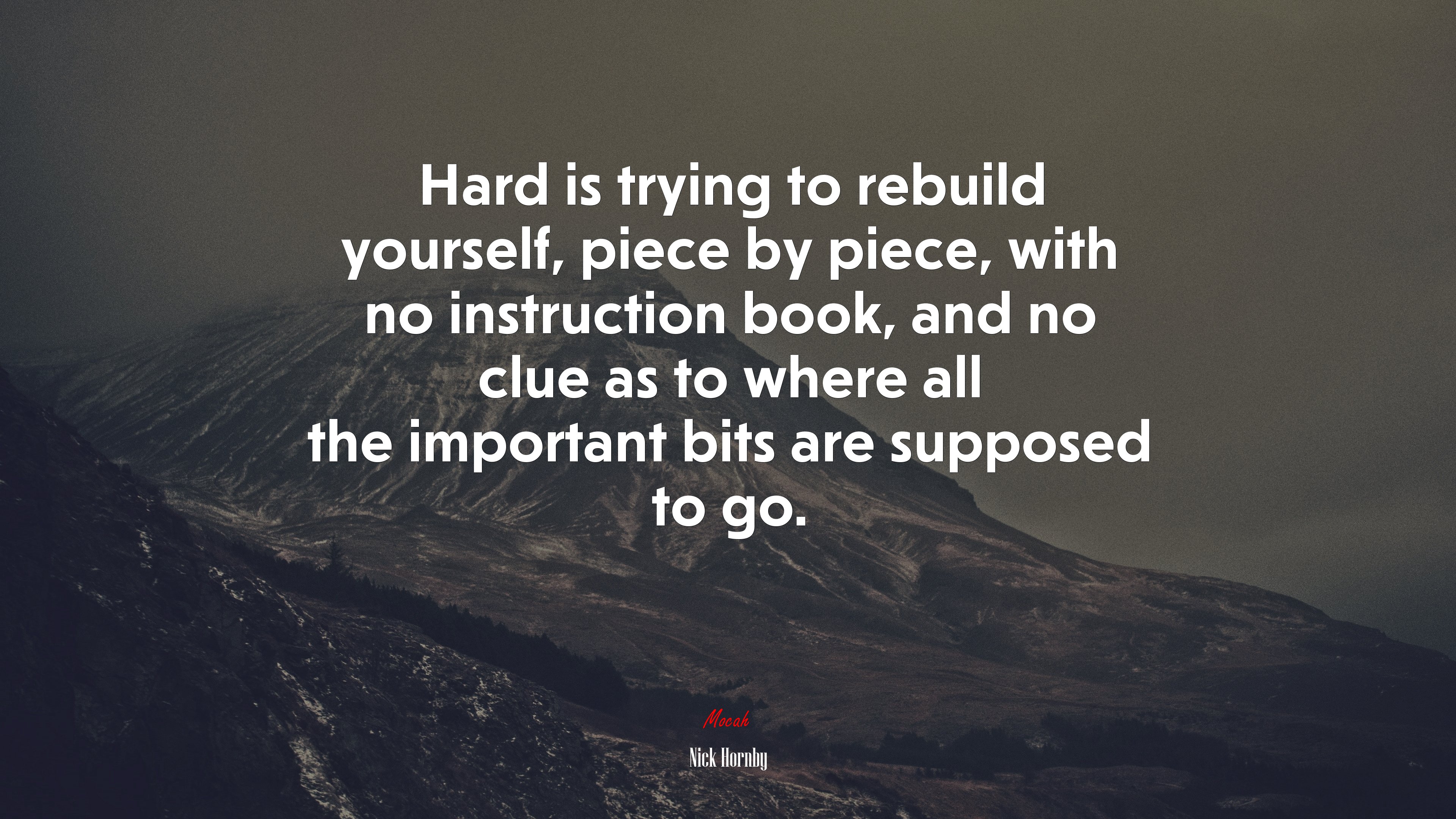 Hard is trying to rebuild yourself, piece by piece, with no instruction book, and no clue as to where all the important bits are supposed to go. | Nick Hornby quote HD Wallpaper