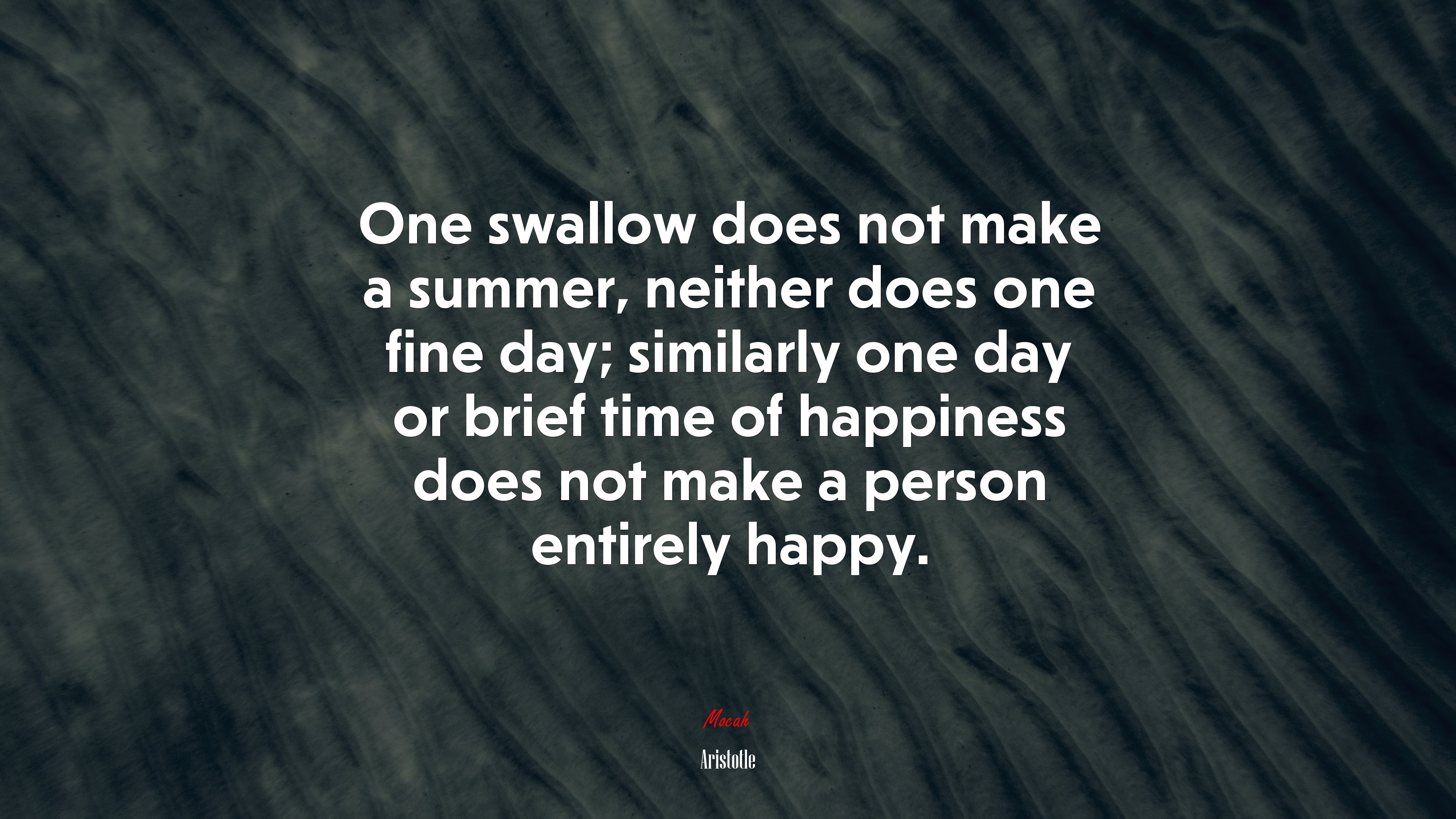 One swallow does not make a summer, neither does one fine day; similarly one day or brief time of happiness does not make a person entirely happy. | Aristotle quote HD Wallpaper