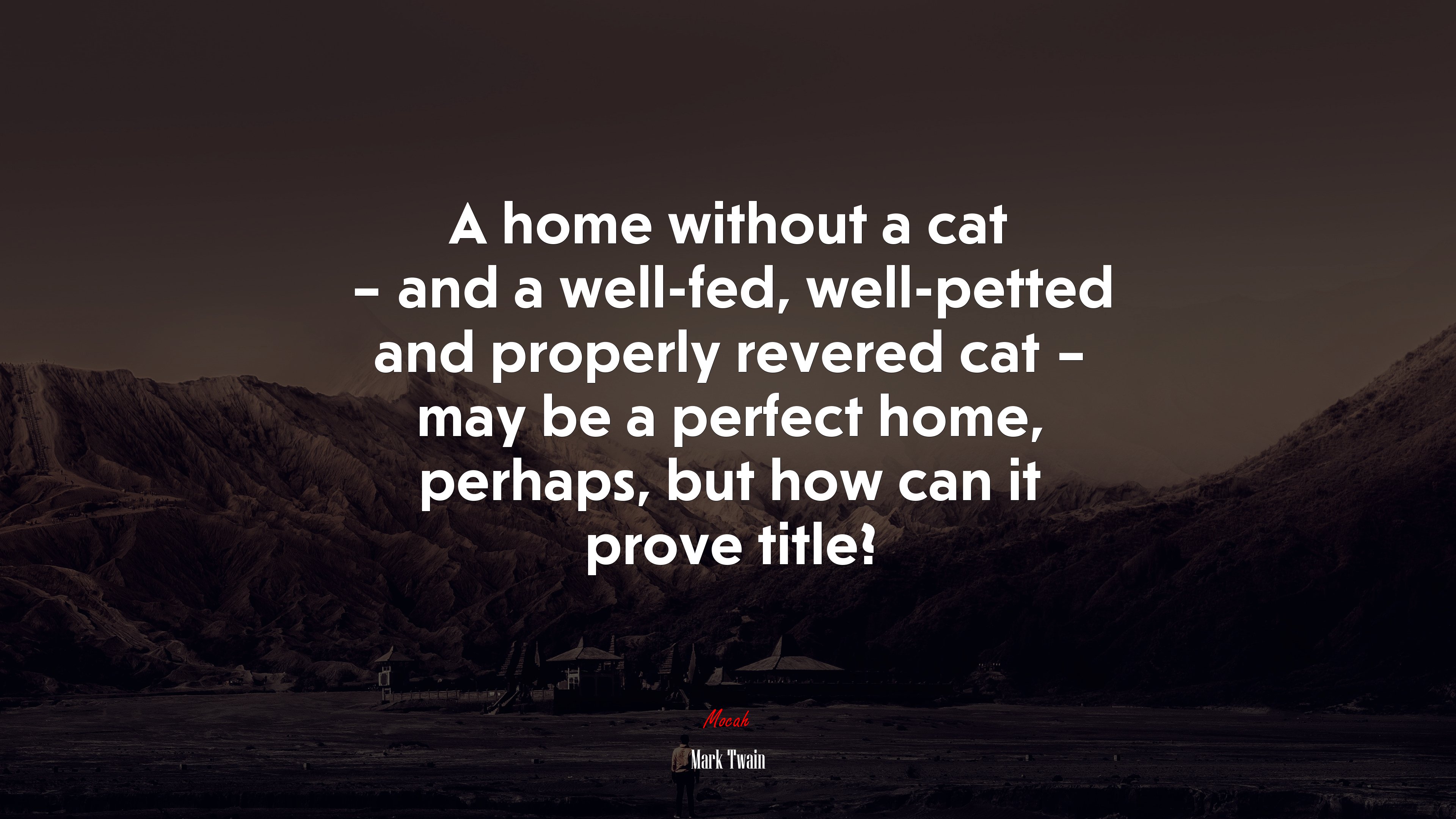 A home without a cat – and a well-fed, well-petted and properly revered cat – may be a perfect home, perhaps, but how can it prove title? | Mark Twain quote HD Wallpaper