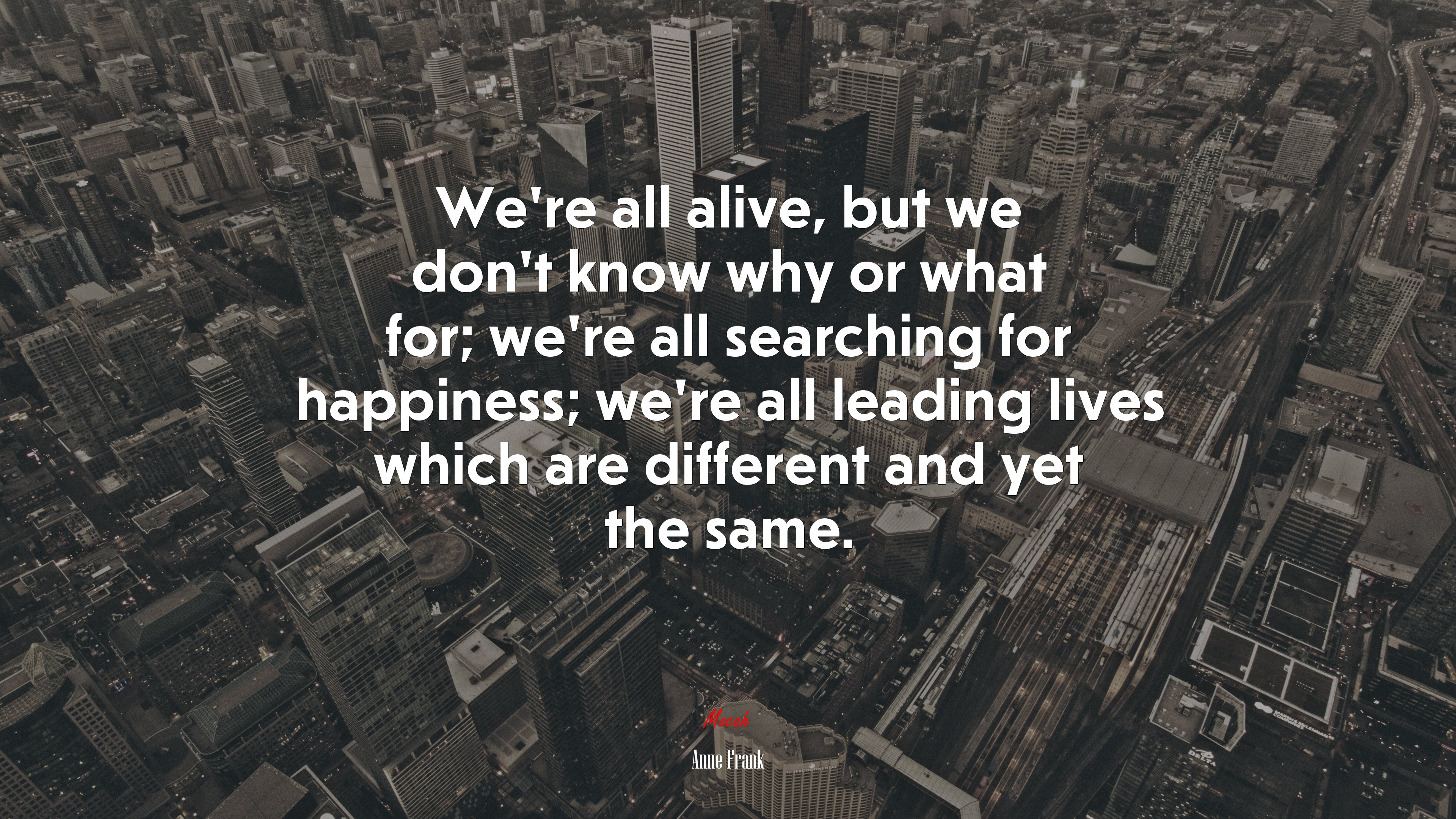 We’re all alive, but we don’t know why or what for; we’re all searching for happiness; we’re all leading lives which are different and yet the same. | Anne Frank quote HD Wallpaper