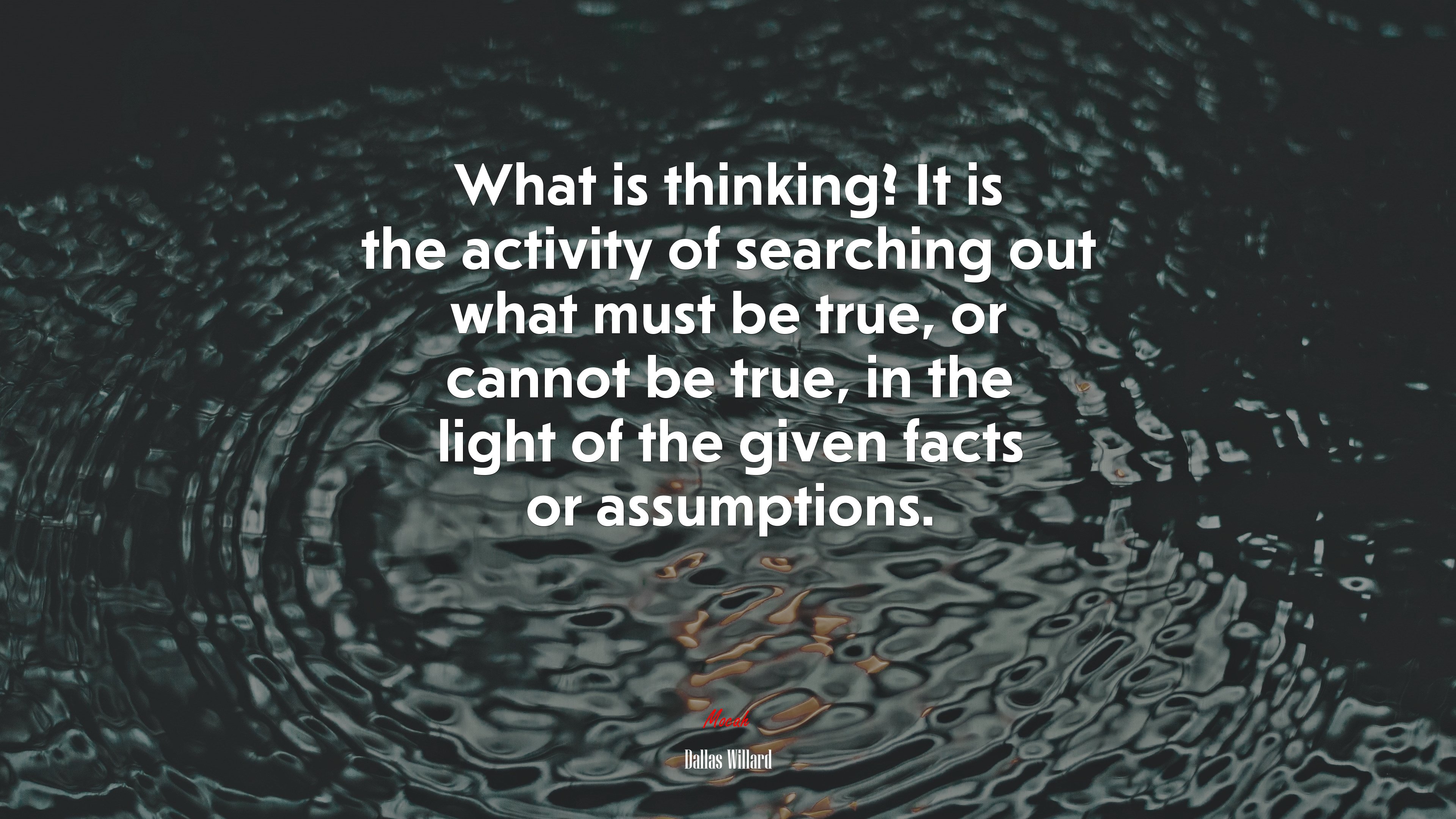 What is thinking? It is the activity of searching out what must be true, or cannot be true, in the light of the given facts or assumptions. | Dallas Willard quote HD Wallpaper