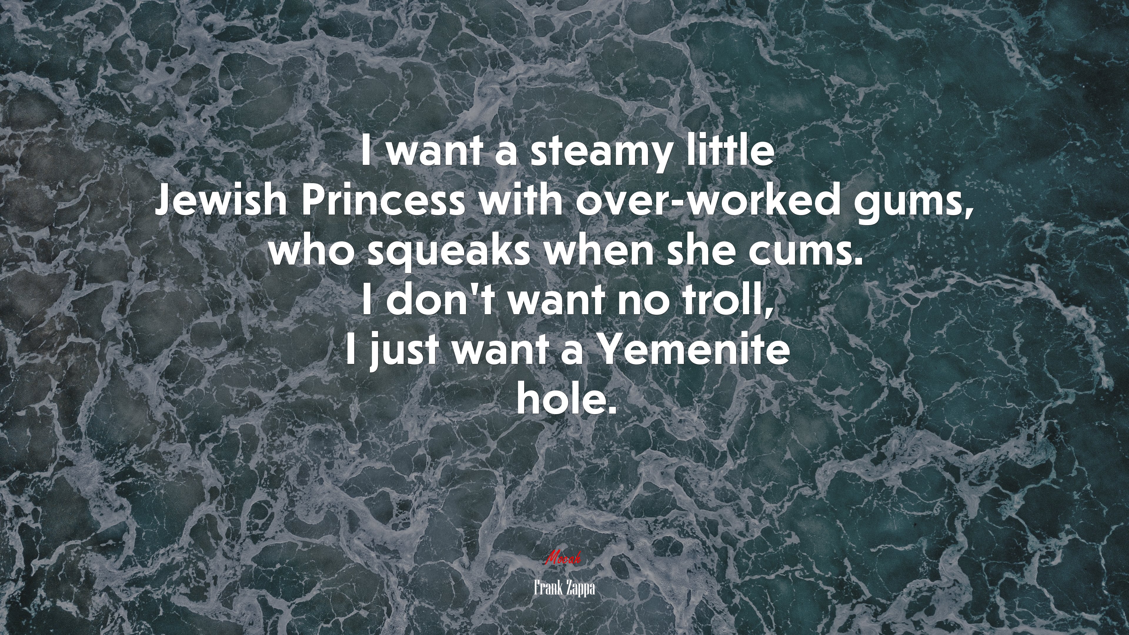 I want a steamy little Jewish Princess with over-worked gums, who squeaks when she cums. I don’t want no troll, I just want a Yemenite hole. | Frank Zappa quote HD Wallpaper