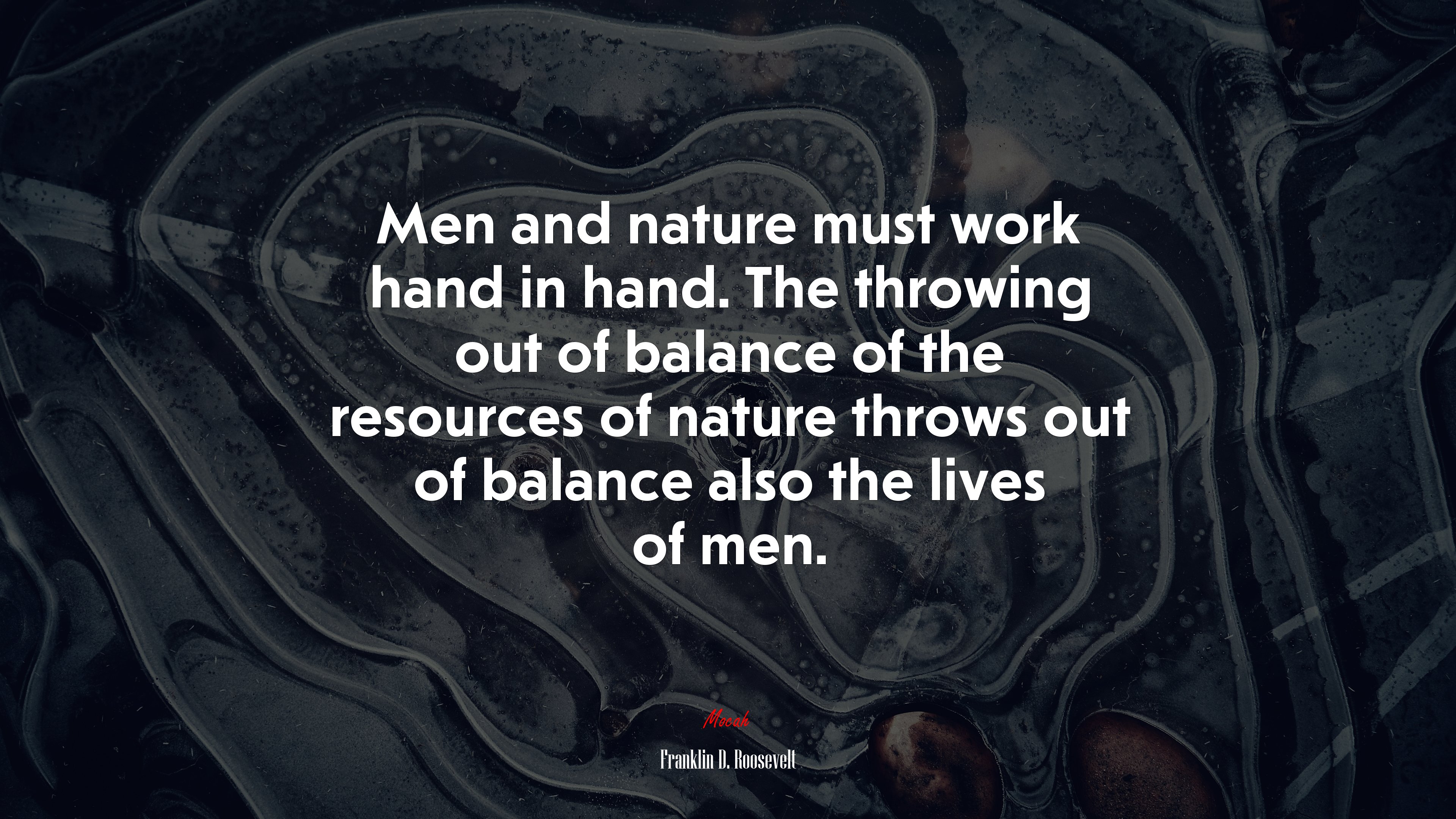 Men and nature must work hand in hand. The throwing out of balance of the resources of nature throws out of balance also the lives of men. | Franklin D. Roosevelt quote HD Wallpaper