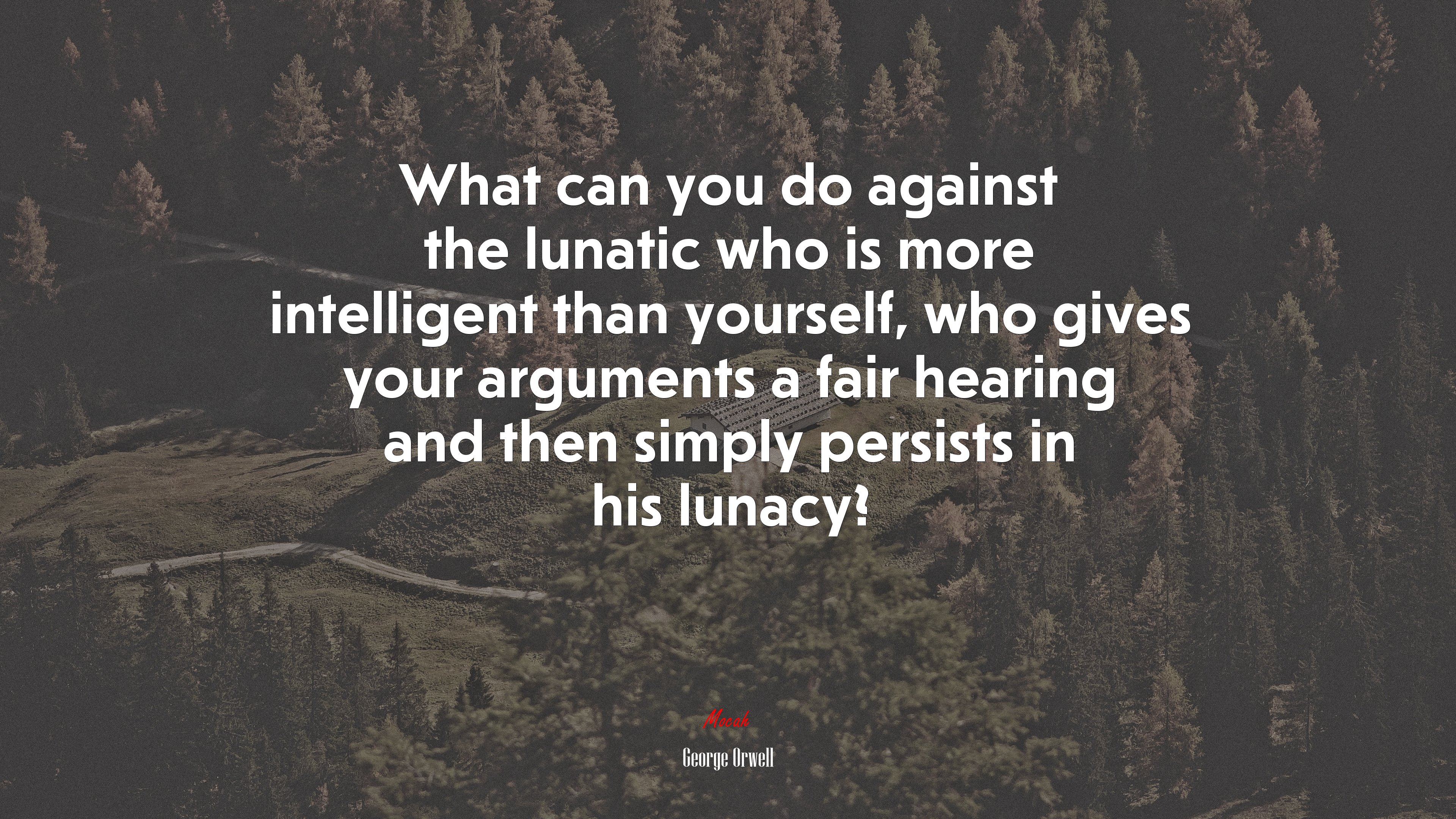 What can you do against the lunatic who is more intelligent than yourself, who gives your arguments a fair hearing and then simply persists in his lunacy? | George Orwell quote HD Wallpaper