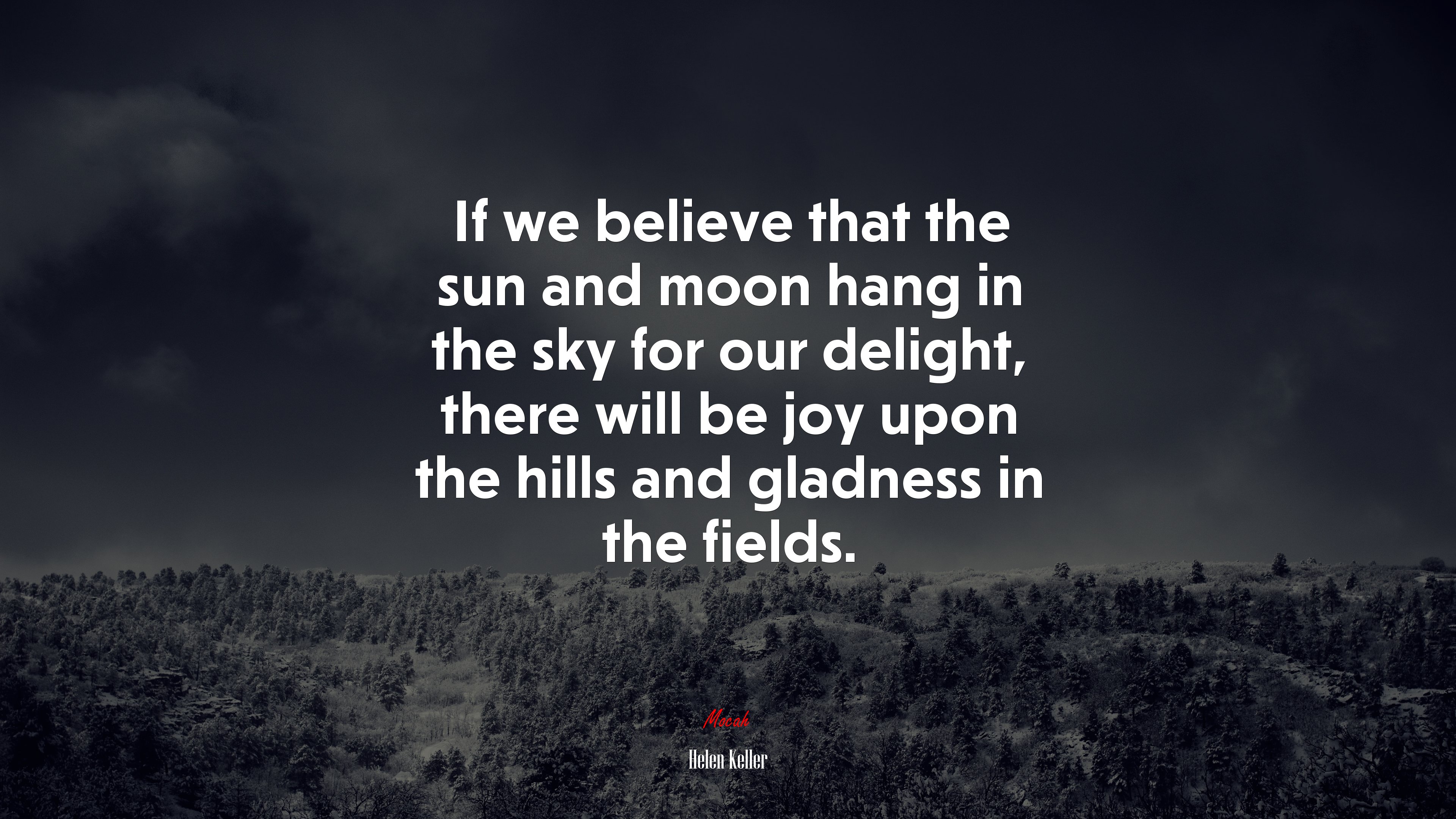 If we believe that the sun and moon hang in the sky for our delight, there will be joy upon the hills and gladness in the fields. | Helen Keller quote HD Wallpaper