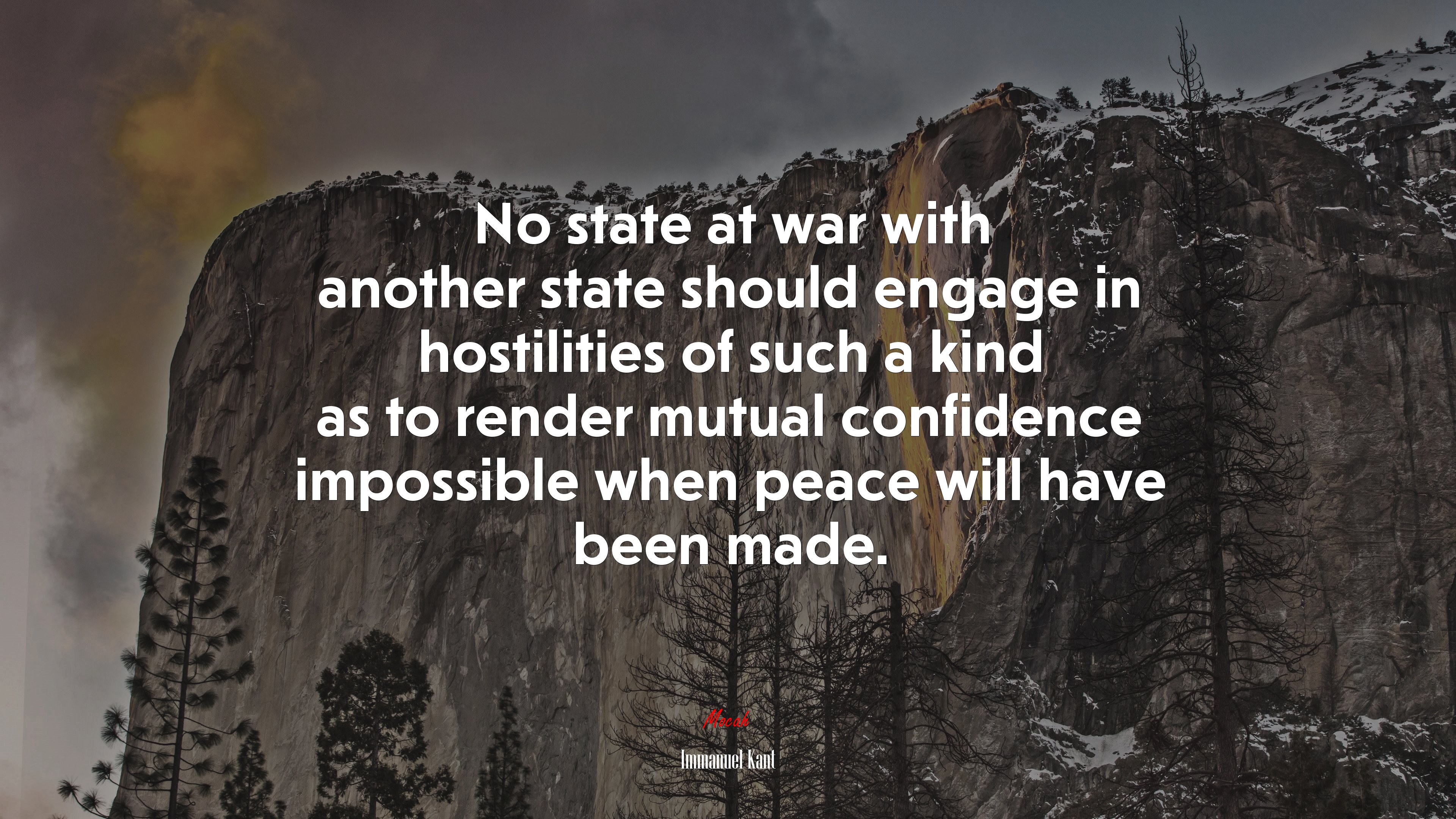 No state at war with another state should engage in hostilities of such a kind as to render mutual confidence impossible when peace will have been made. | Immanuel Kant quote HD Wallpaper