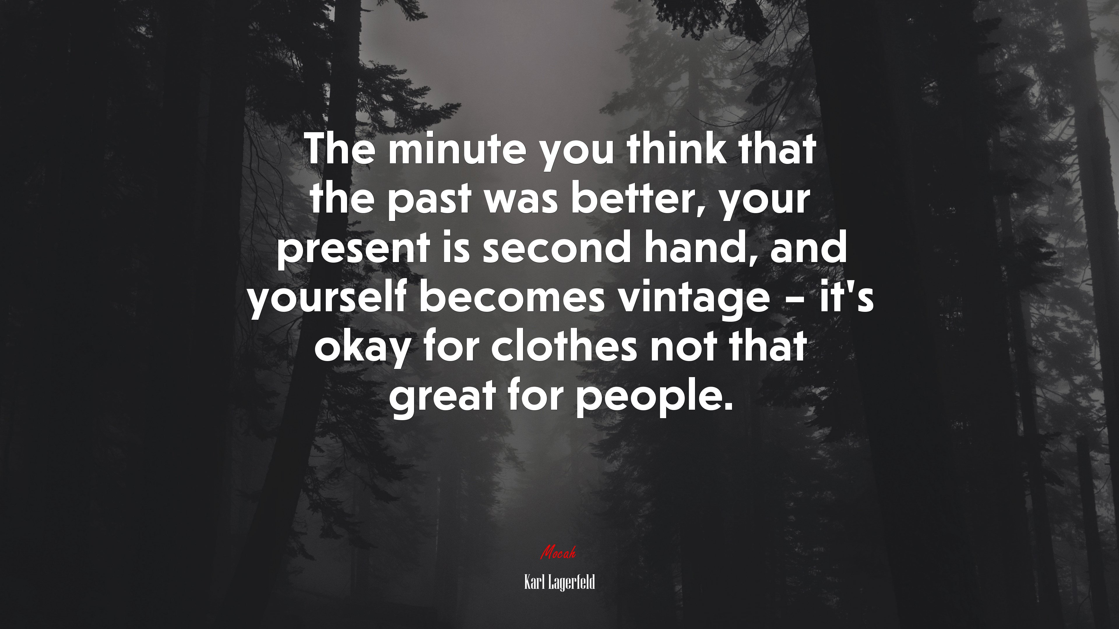 The minute you think that the past was better, your present is second hand, and yourself becomes vintage – it’s okay for clothes not that great for people. | Karl Lagerfeld quote HD Wallpaper