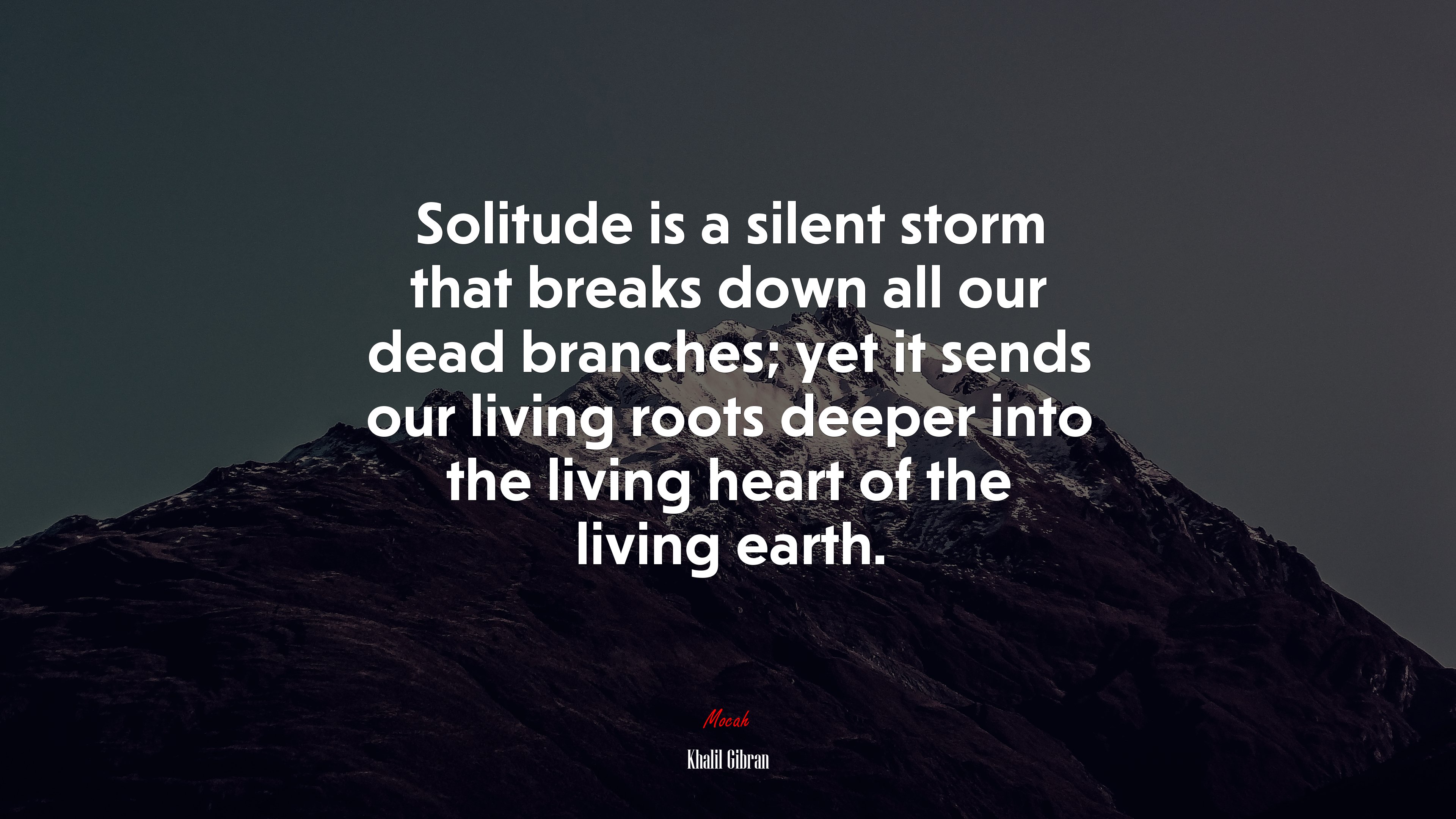Solitude is a silent storm that breaks down all our dead branches; yet it sends our living roots deeper into the living heart of the living earth. | Khalil Gibran quote HD Wallpaper