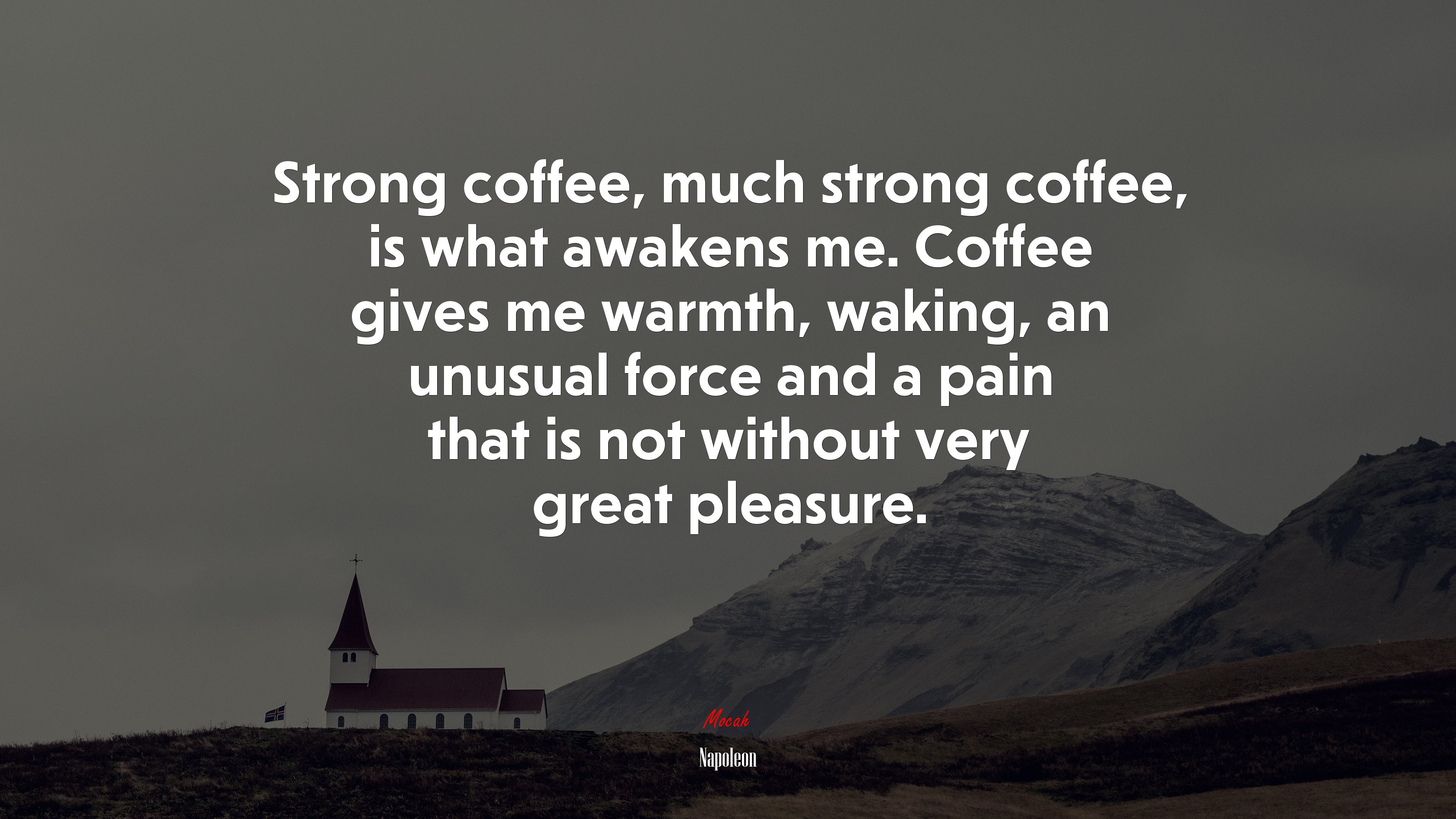 Strong coffee, much strong coffee, is what awakens me. Coffee gives me warmth, waking, an unusual force and a pain that is not without very great pleasure. | Napoleon quote HD Wallpaper
