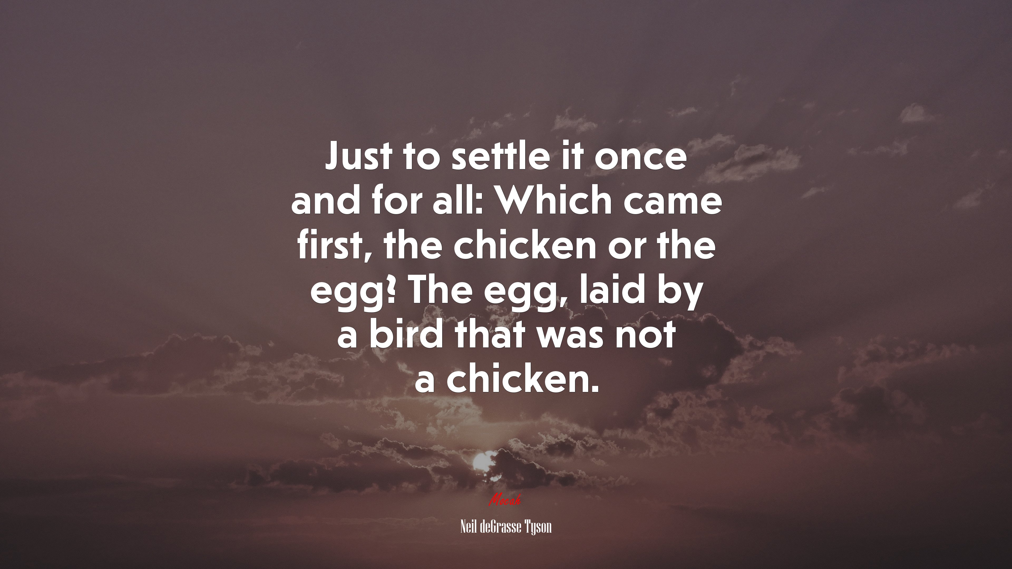 Just to settle it once and for all: Which came first, the chicken or the egg? The egg, laid by a bird that was not a chicken. | Neil deGrasse Tyson quote HD Wallpaper
