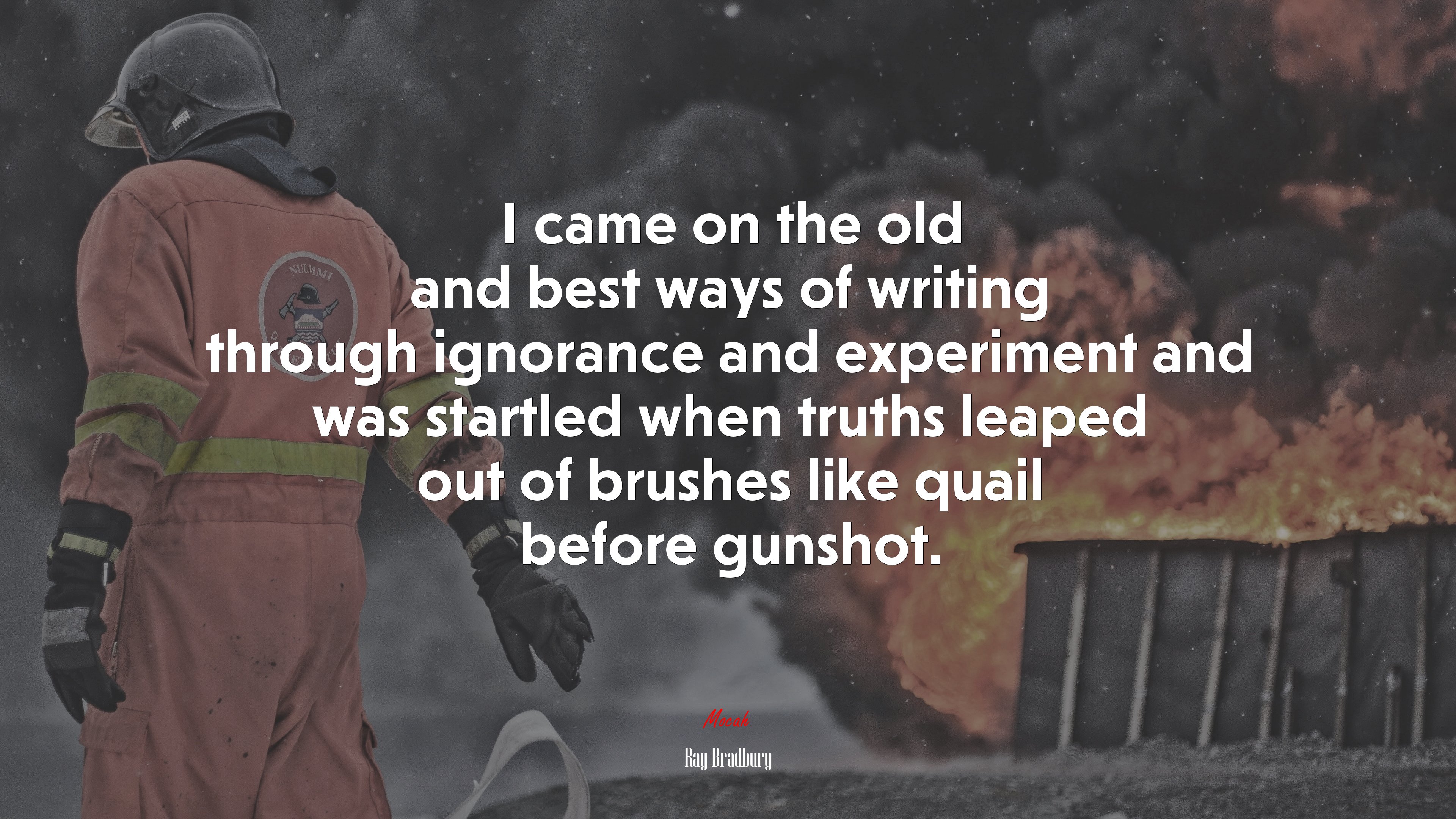 I came on the old and best ways of writing through ignorance and experiment and was startled when truths leaped out of brushes like quail before gunshot. | Ray Bradbury quote HD Wallpaper